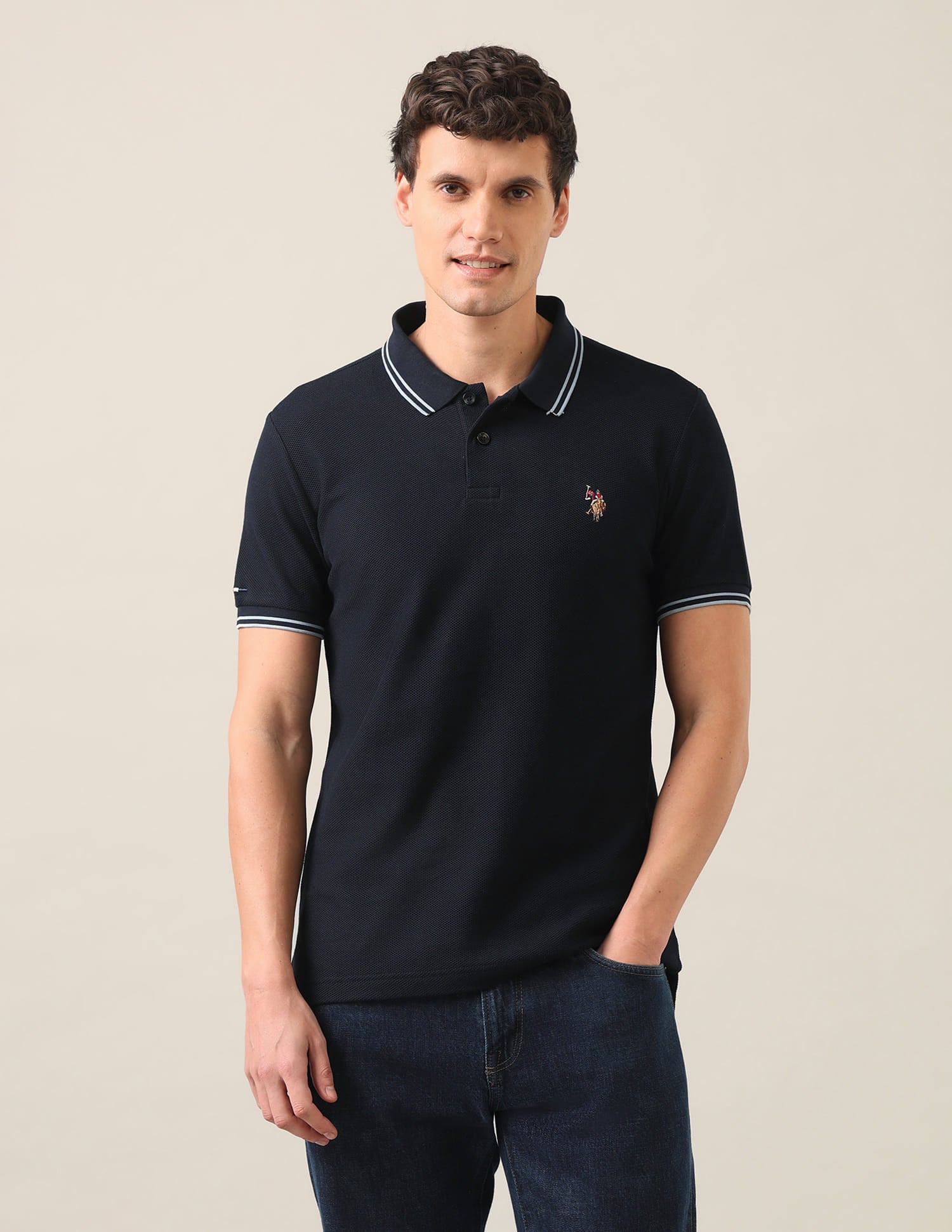 Solid Slim Fit Polo Shirt Navy - U.S. Polo Assn. India | Large