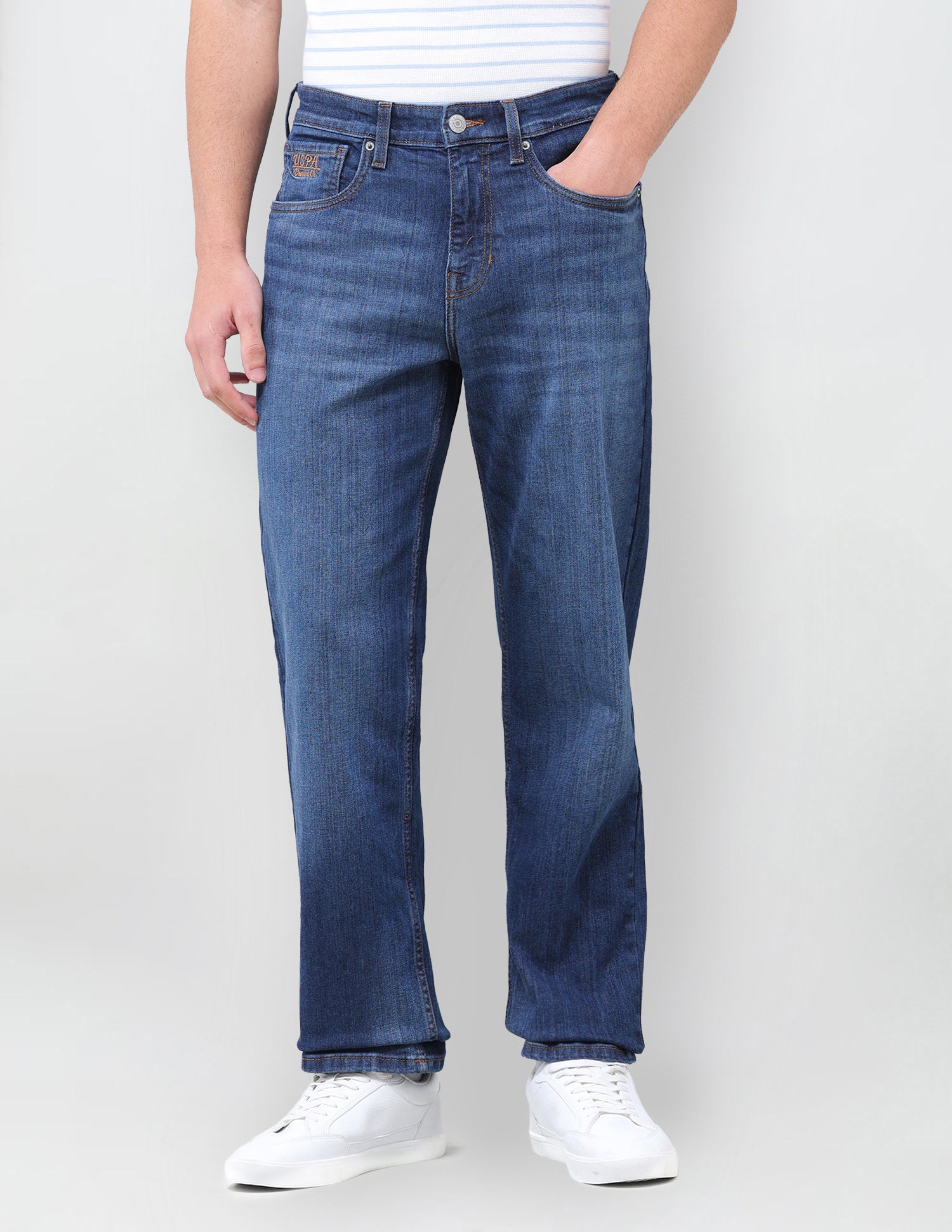 Shawn Relaxed Fit Blue Jeans Mid Blue - U.S. Polo Assn. India | Large
