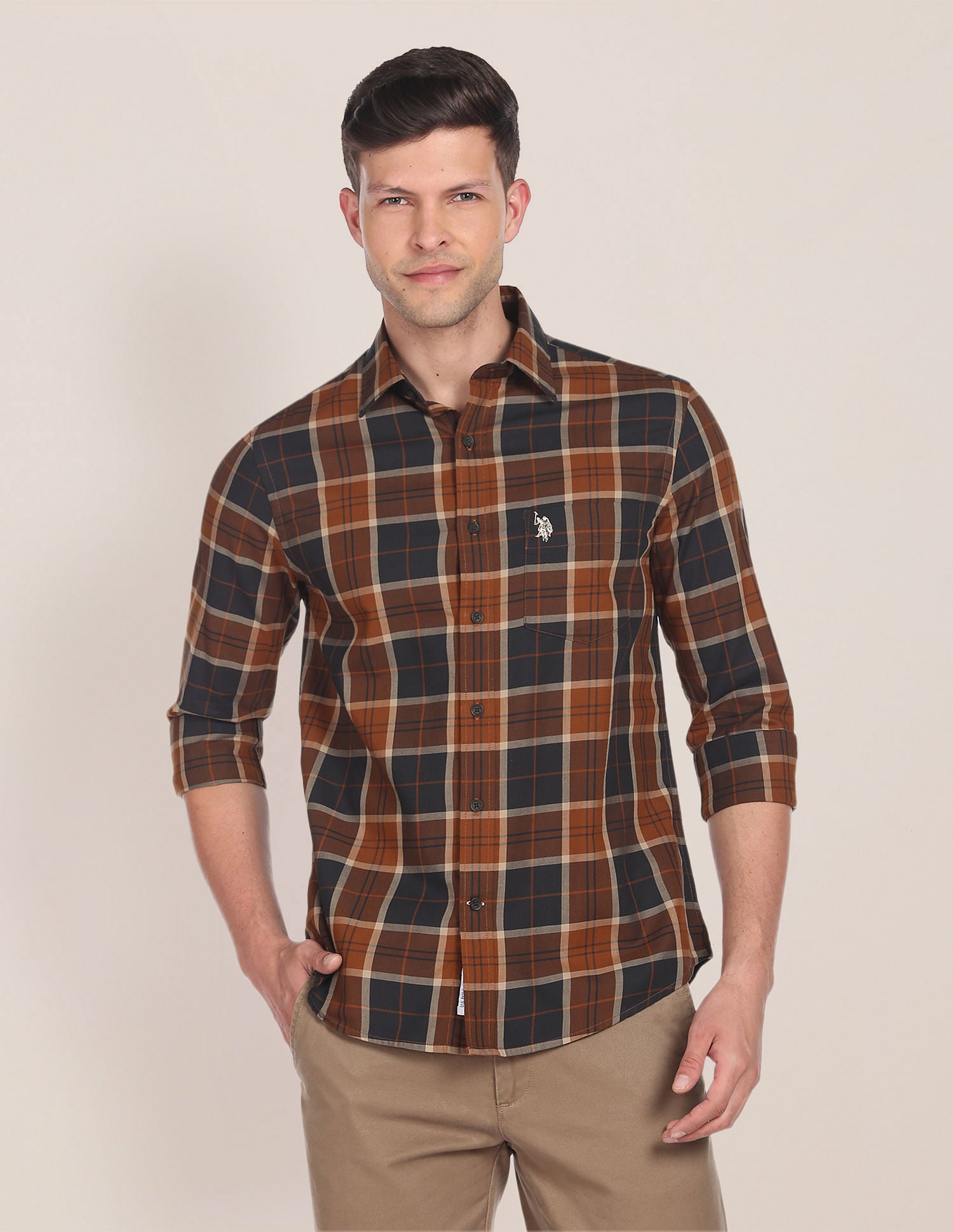 Plaid Check Twill Casual Shirt Brown - U.S. Polo Assn. India | Large