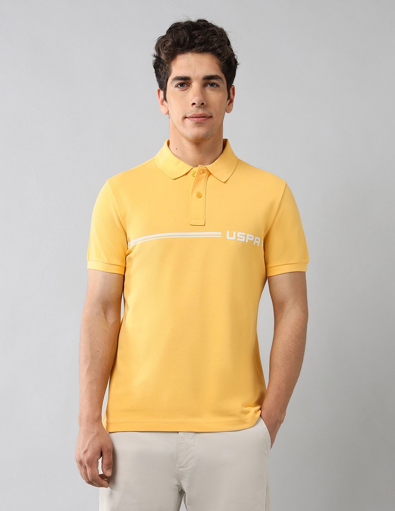 Brand Printed Muscle Fit Polo Shirt Yellow - U.S. POLO ASSN. | Large