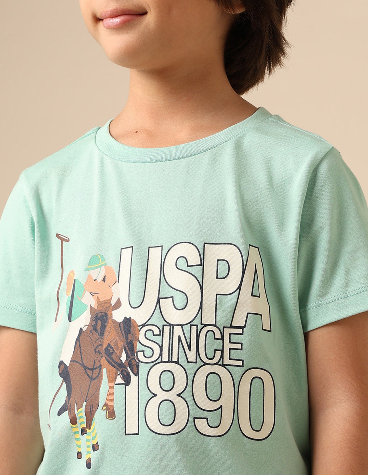 Boys Graphic Brand Printed Regular Fit T Shirt Mint - U.S. POLO ASSN. | Large