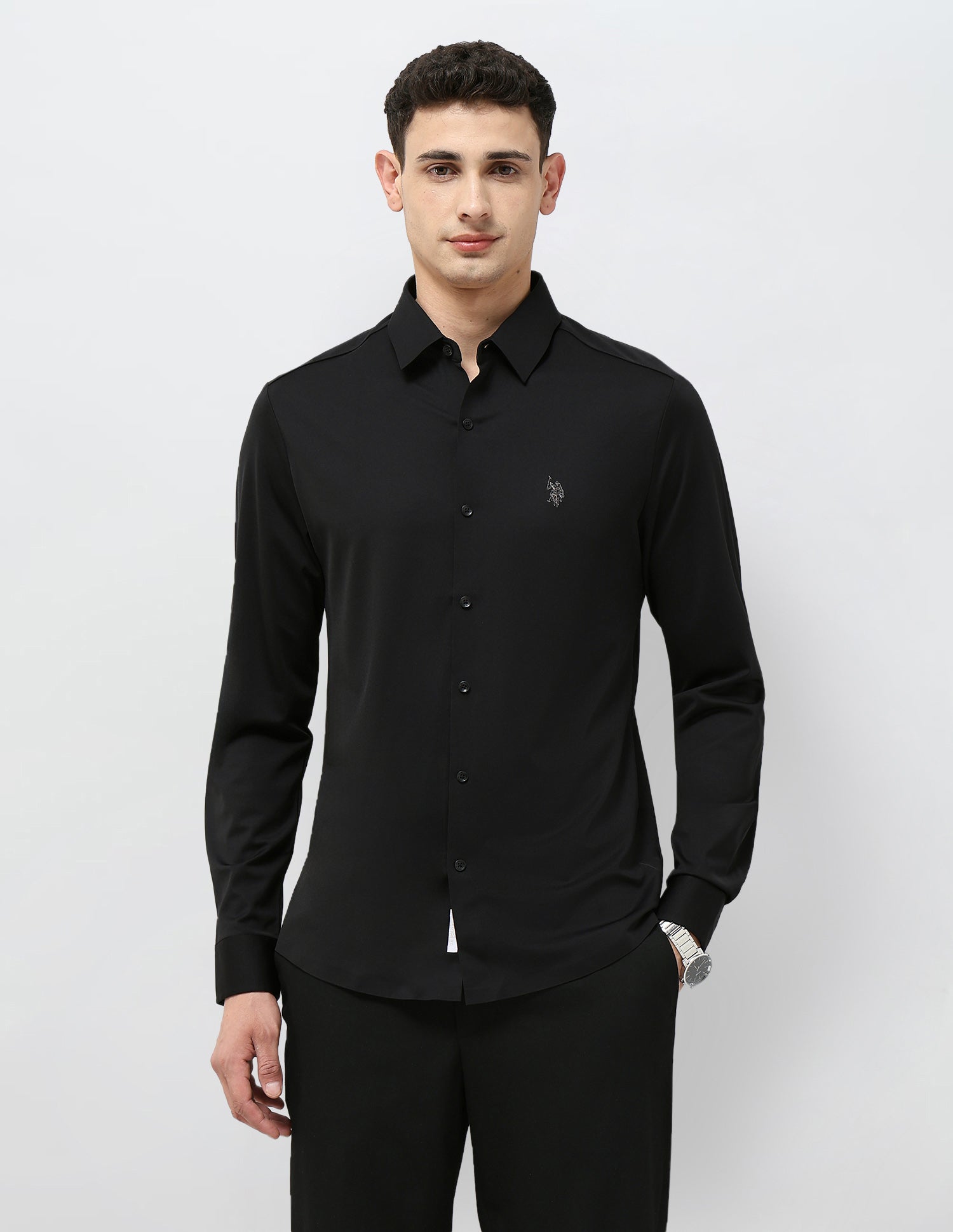 Solid Tailored Fit Shirt Black - U.S. POLO ASSN. | Large