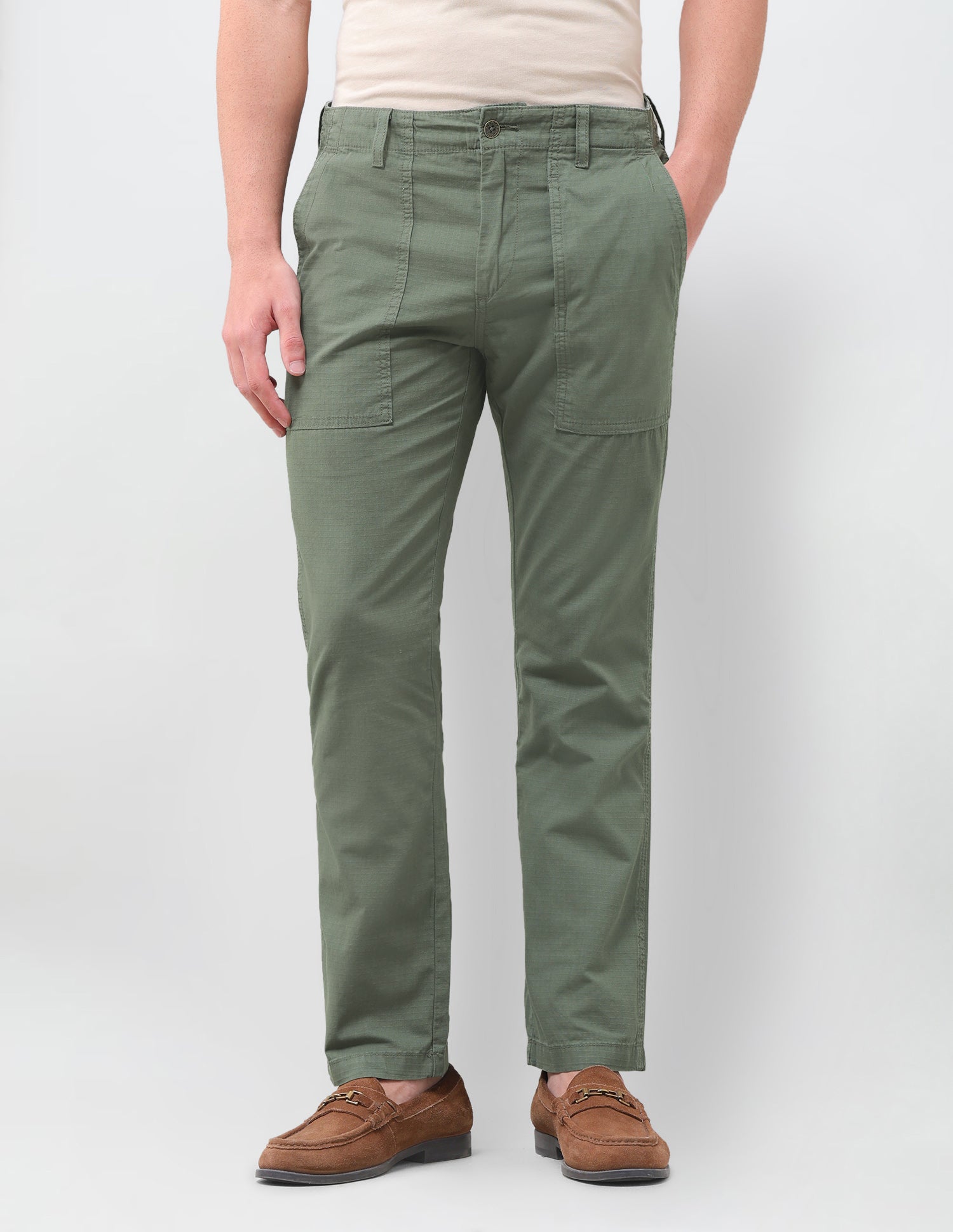 Harold Slim Straight Fit Mid Rise Trouser Olive - U.S. Polo Assn. India | Large