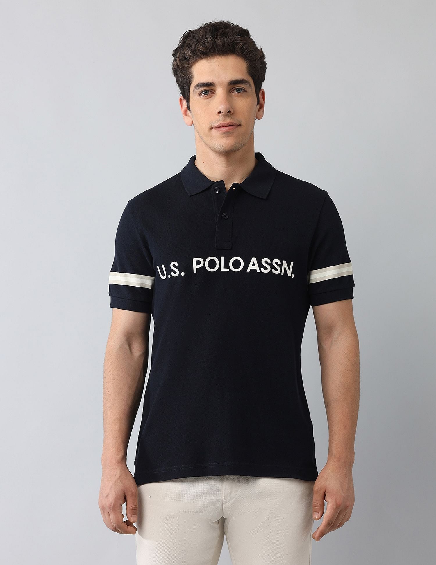 Muscle Fit Brand Printed Polo Shirt Navy - U.S. Polo Assn. India | Large