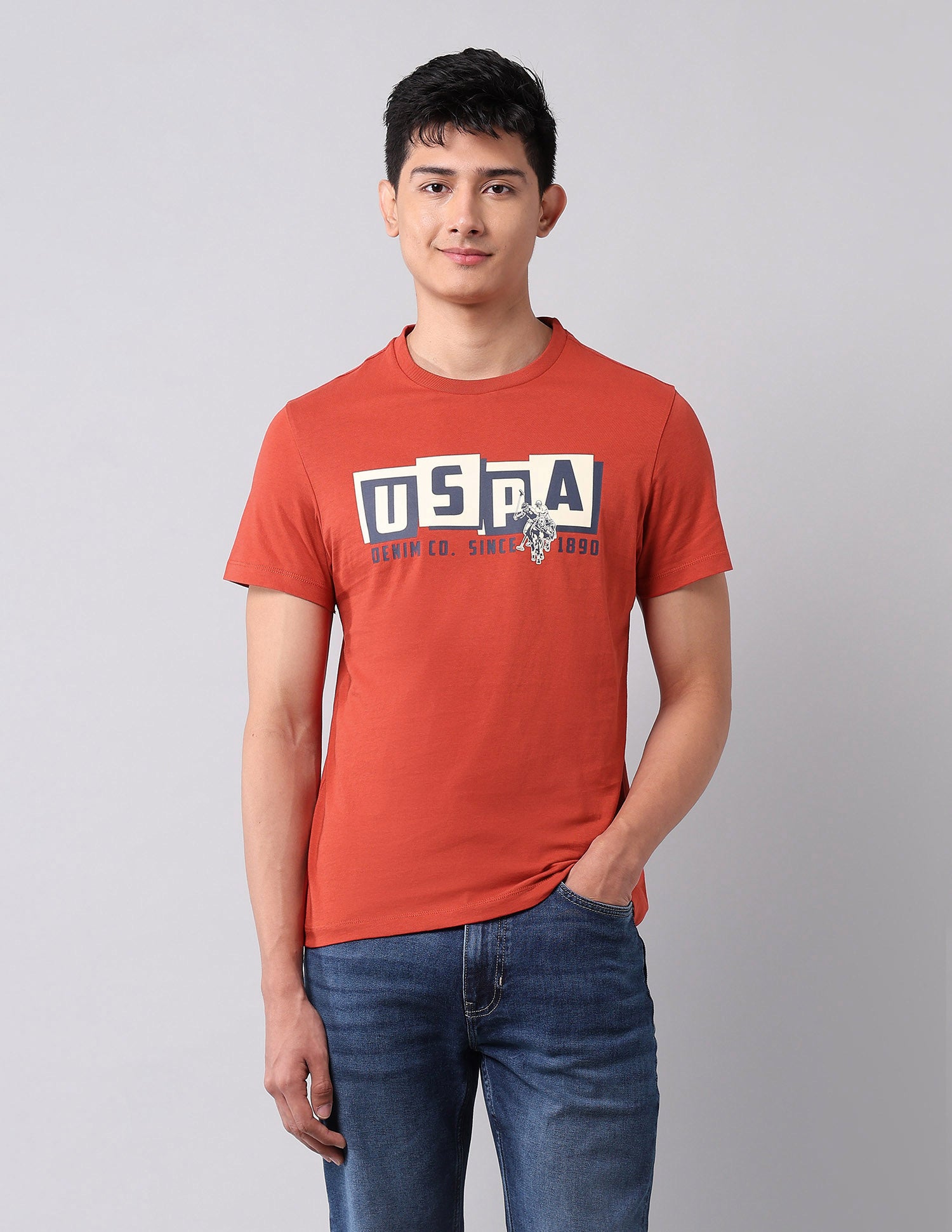 Brand Printed Muscle Fit T-Shirt Red - U.S. Polo Assn. India | Large