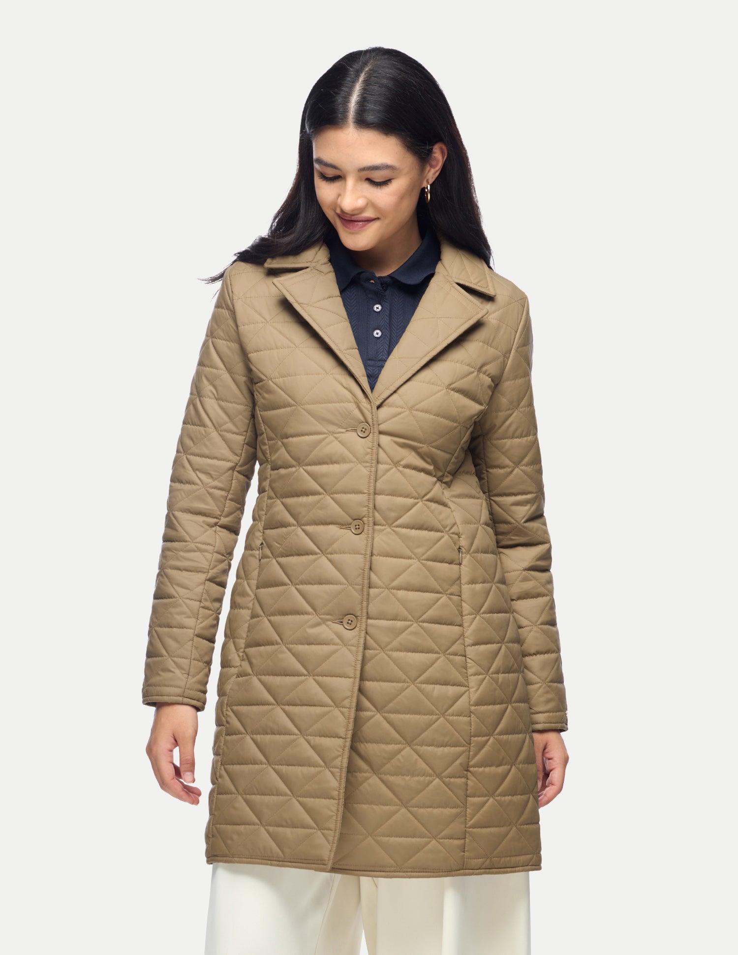 Solid Longline Quilted Jacket Beige - U.S. Polo Assn. India | Large