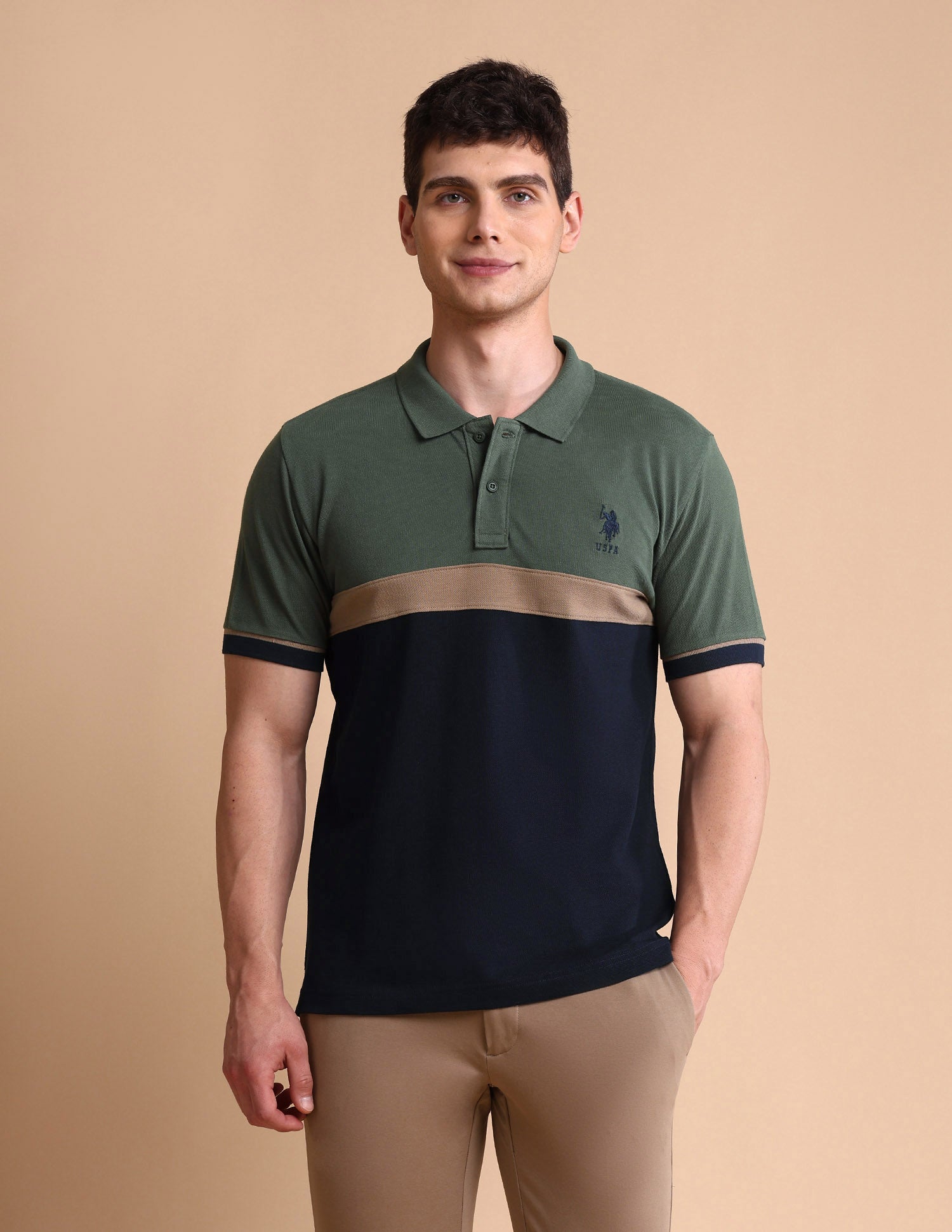Colourblocked Slim Fit Polo Shirt Olive - U.S. POLO ASSN. | Large