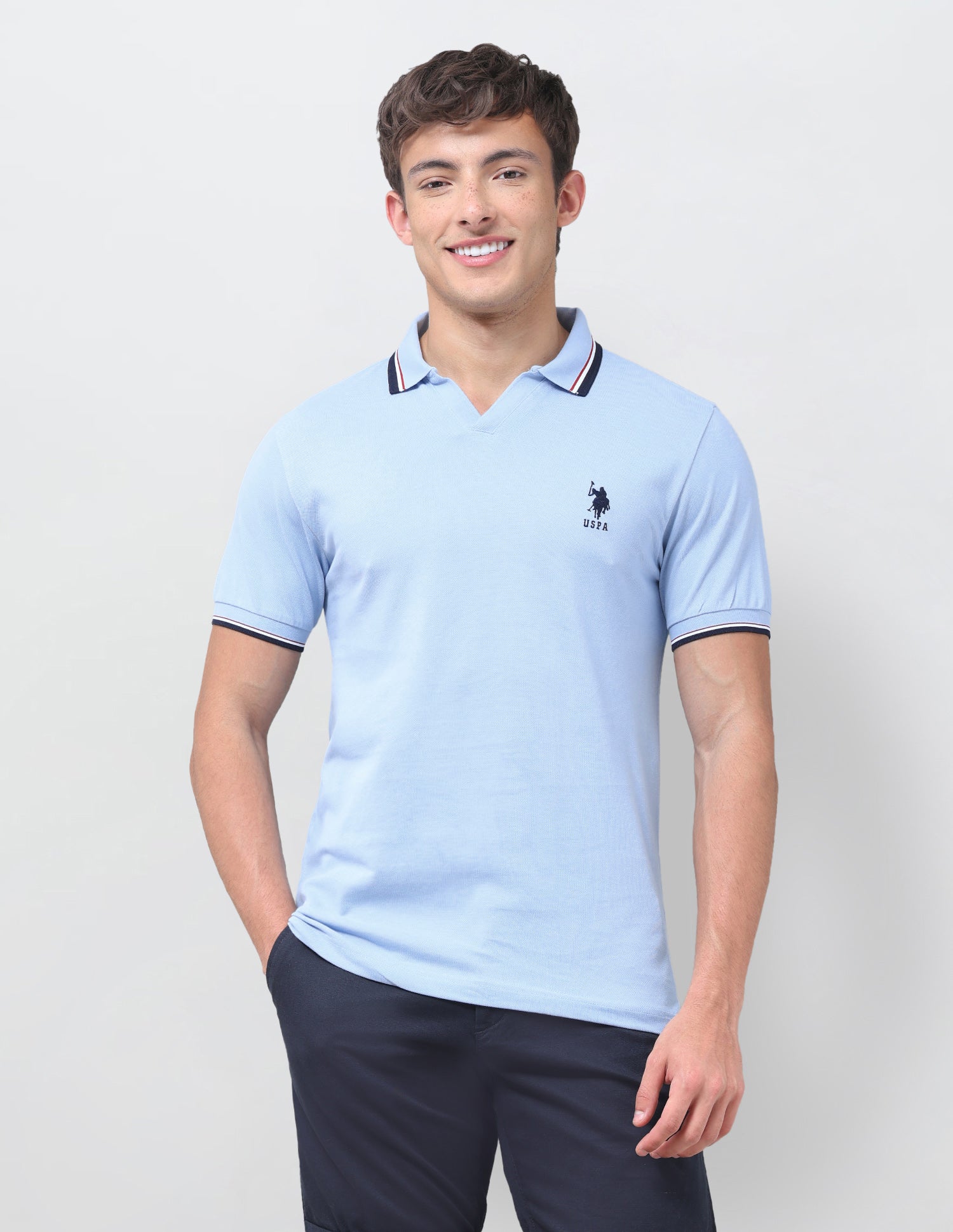 Solid Relaxed Fit Polo Shirt Light Blue - U.S. Polo Assn. India | Large