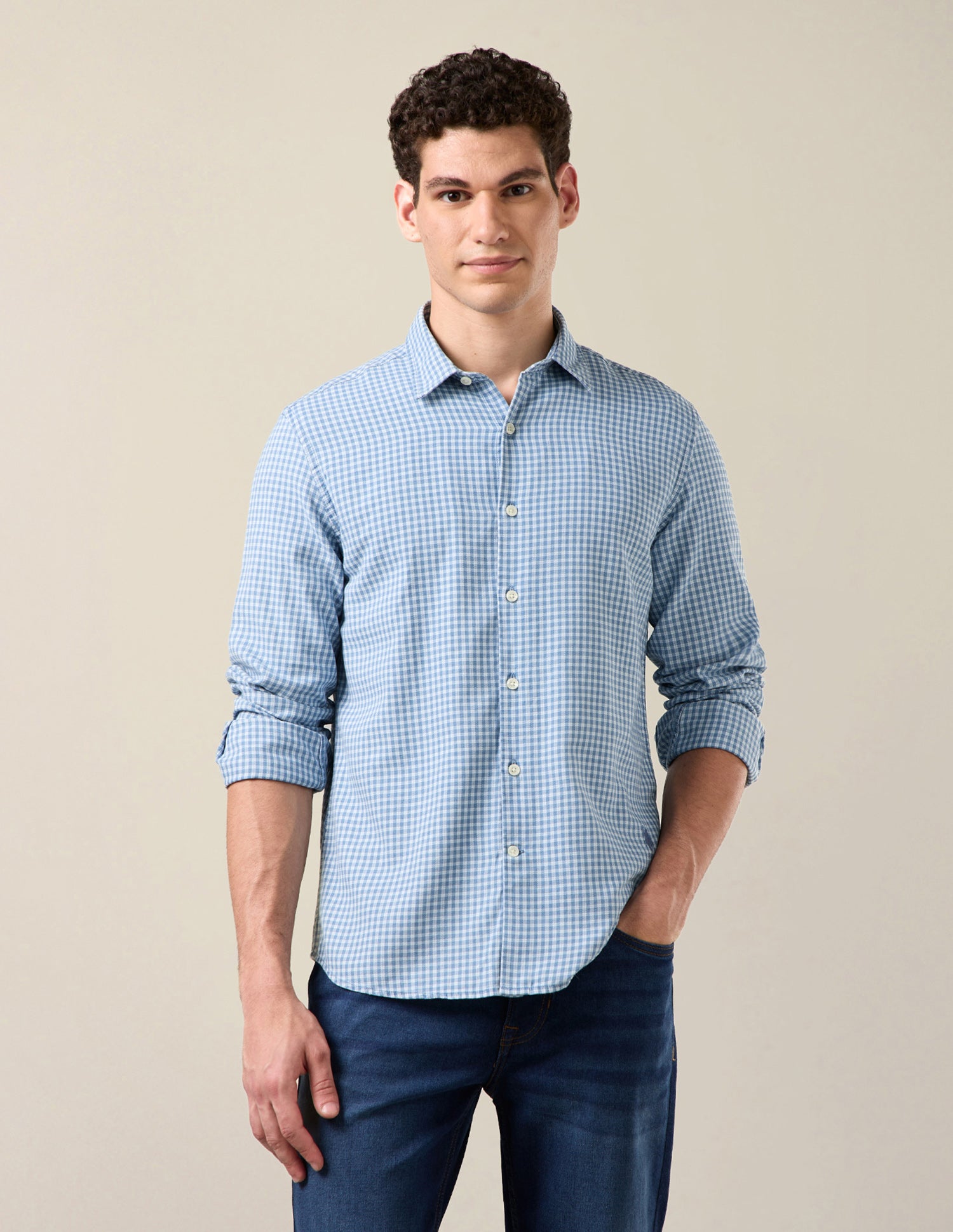Gingham Checked Regular Fit Shirt Dark Indigo - U.S. Polo Assn. India | Large