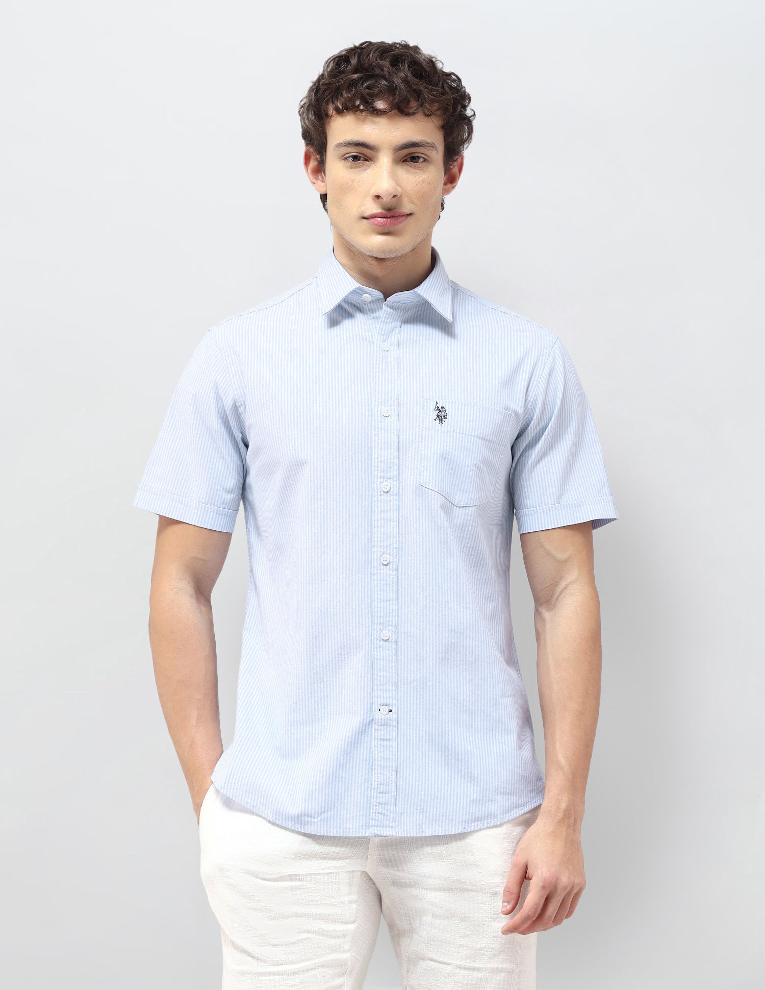 Vertical Striped Regular Fit Shirt Light Blue - U.S. Polo Assn. India | Large