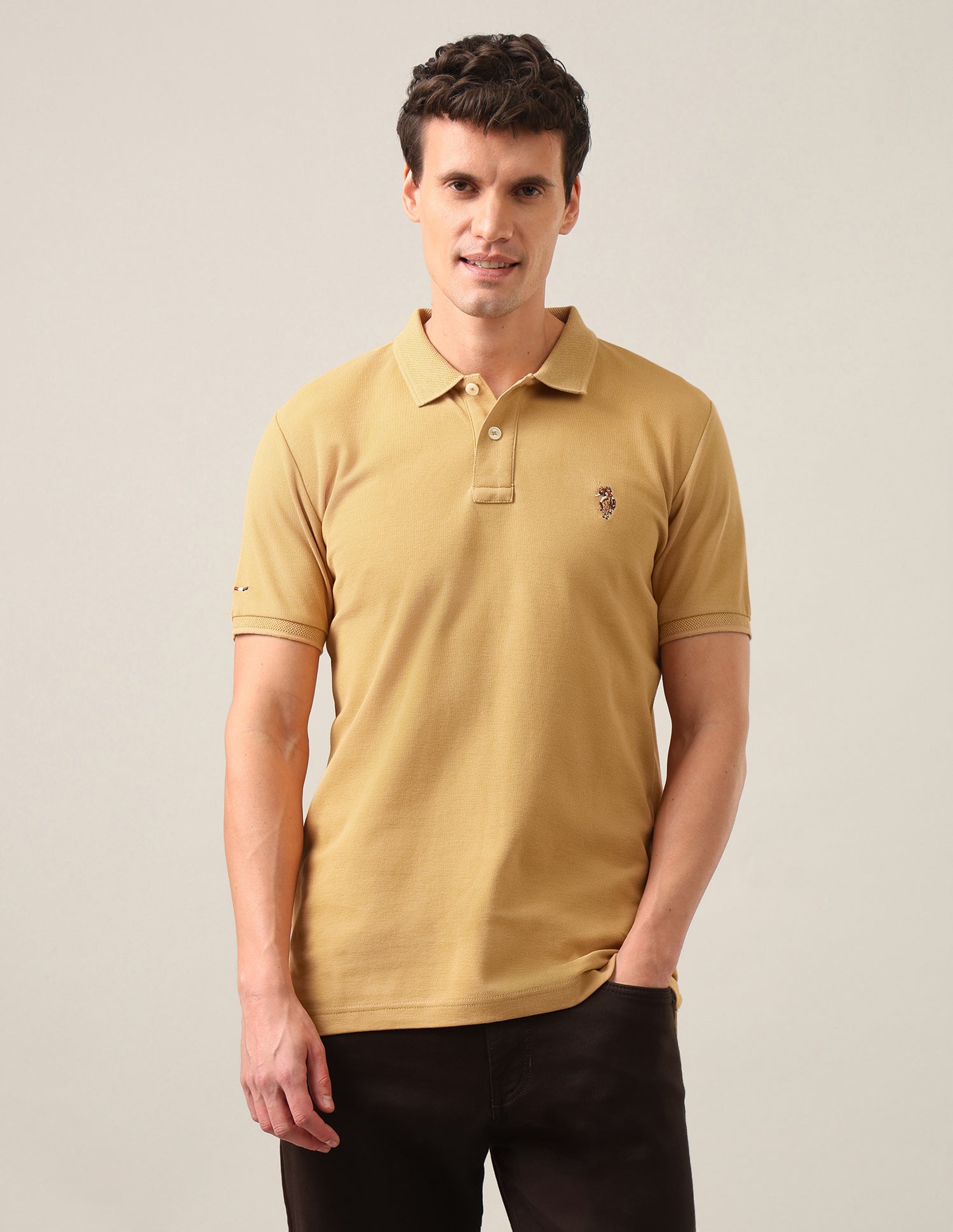 Solid Slim Fit Polo Shirt Mustard - U.S. Polo Assn. India | Large