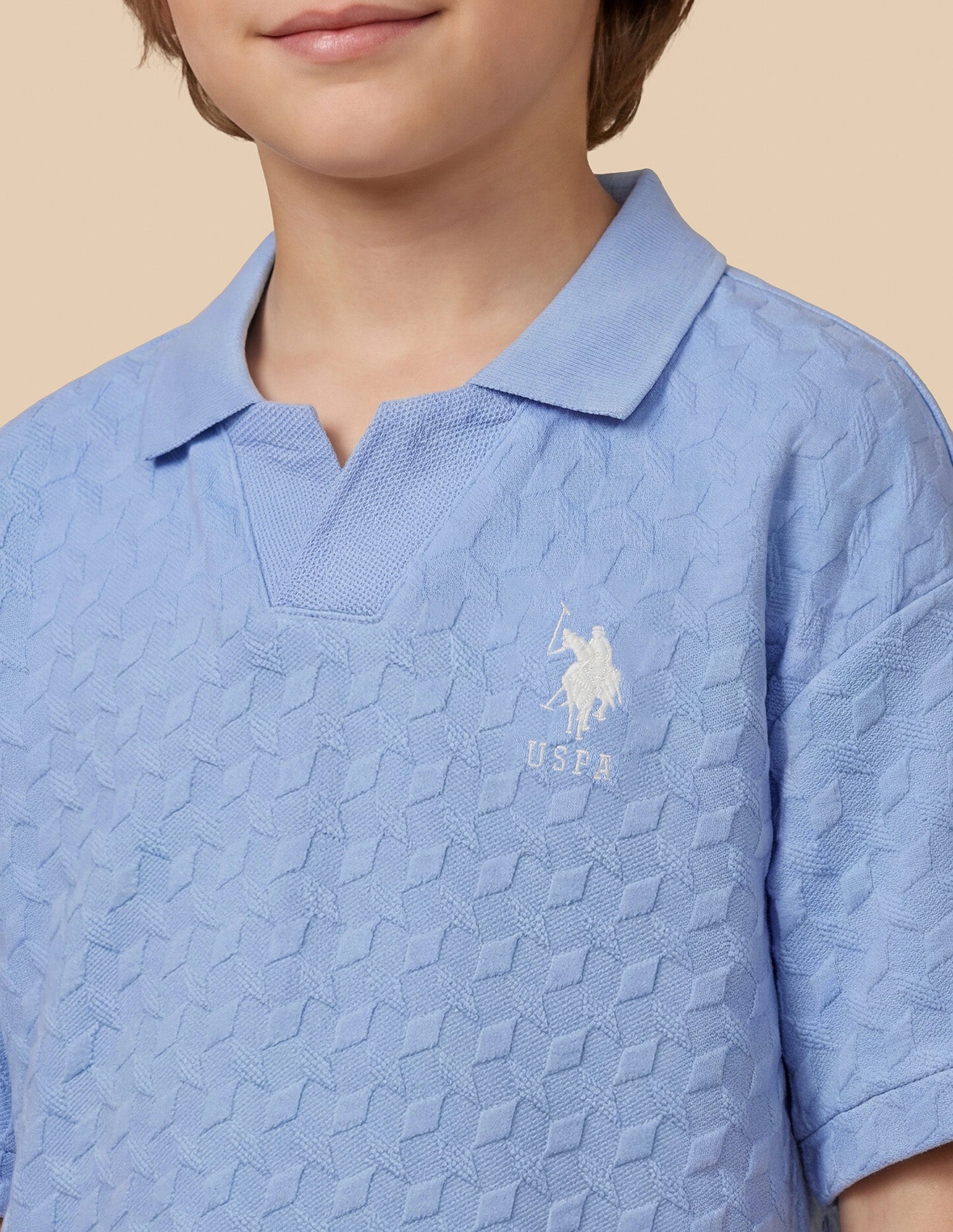 Geometric Patterned Knit Regular Fit Polo Shirt Blue - U.S. Polo Assn. India | Large