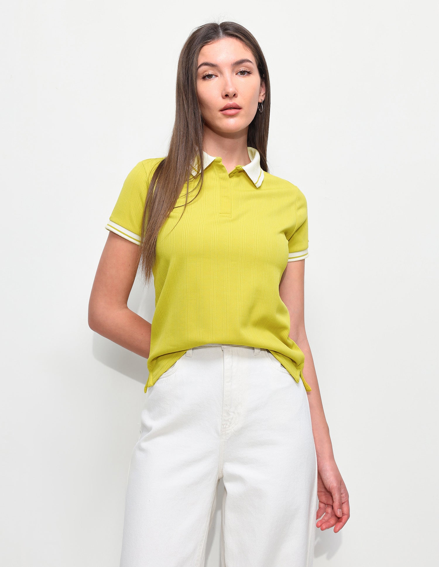 Textured Vertical Striped Regular Fit Polo Shirt Lime Green - U.S. Polo Assn. India | Large