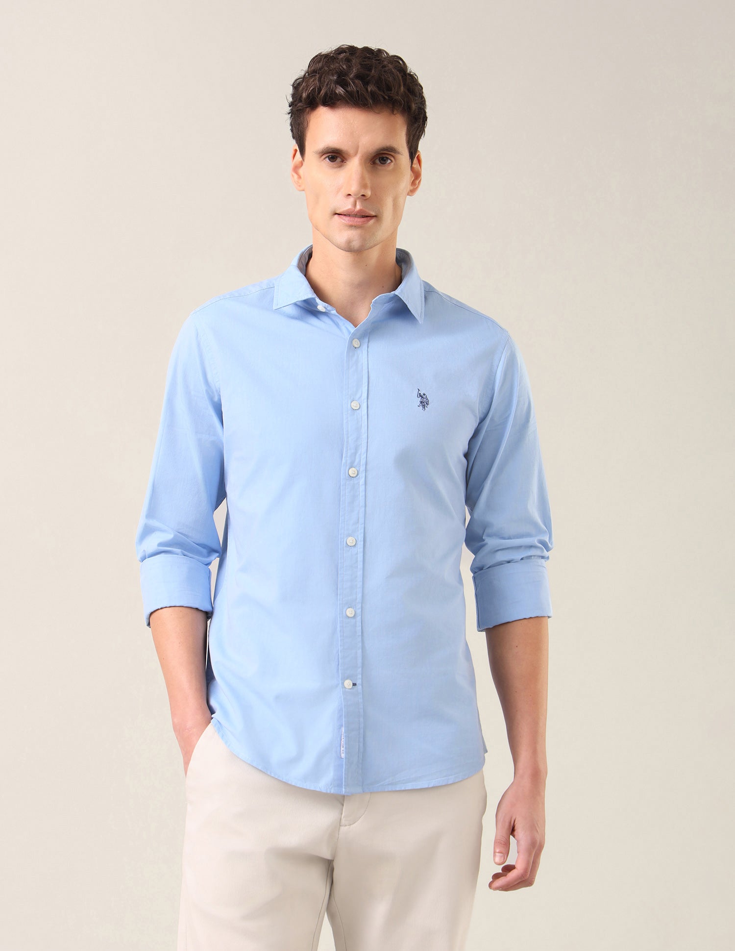 Solid Tailored Fit Shirt Light Blue - U.S. Polo Assn. India | Large