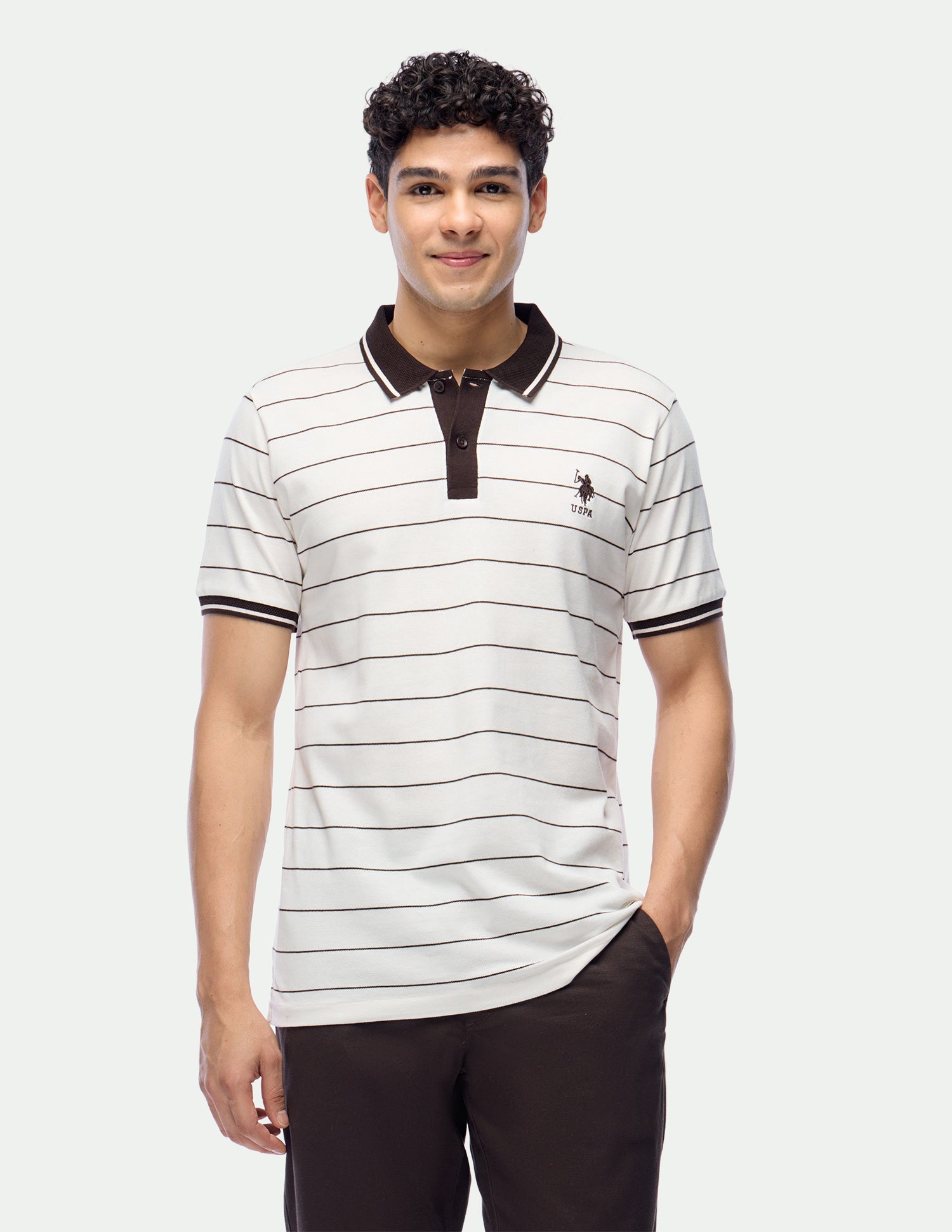 Slim Fit Horizontal Striped Polo Shirt Off White - U.S. Polo Assn. India | Large