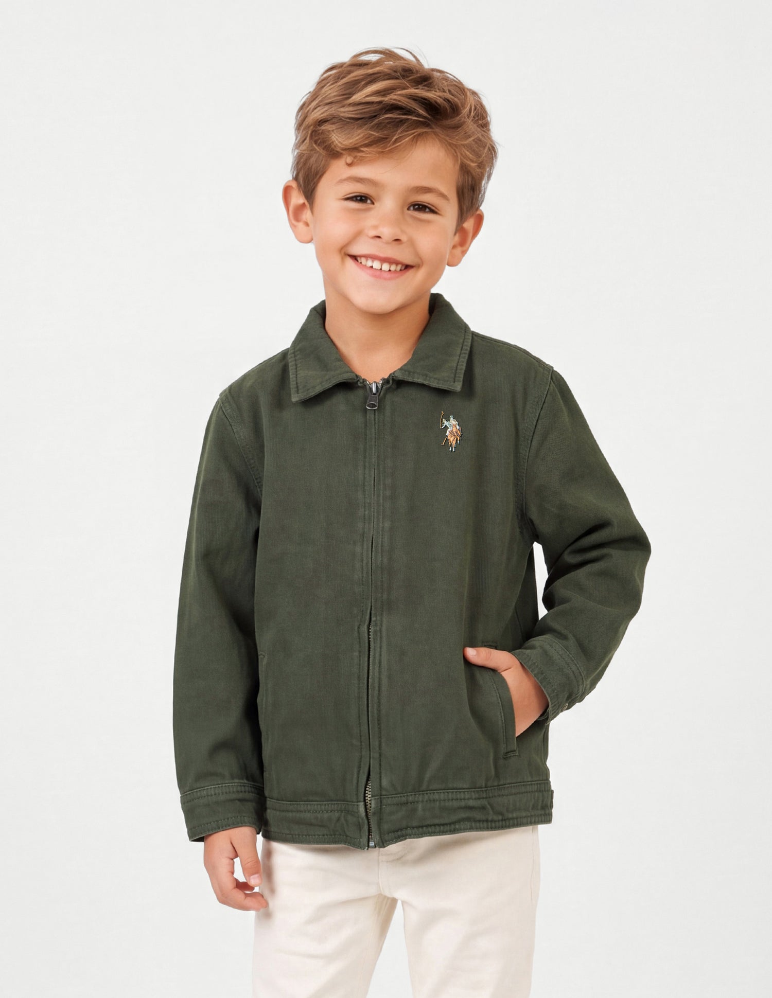 Solid Regular Fit Jacket Olive - U.S. Polo Assn. India | Large