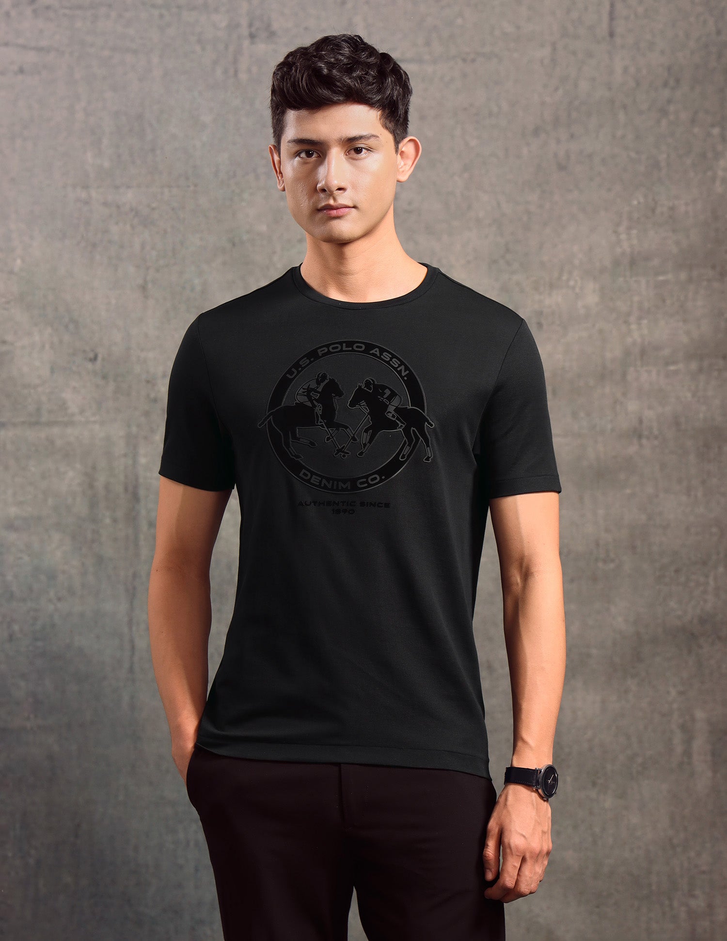 Brand Embossed Regular Fit T-shirt Black - U.S. Polo Assn. India | Large