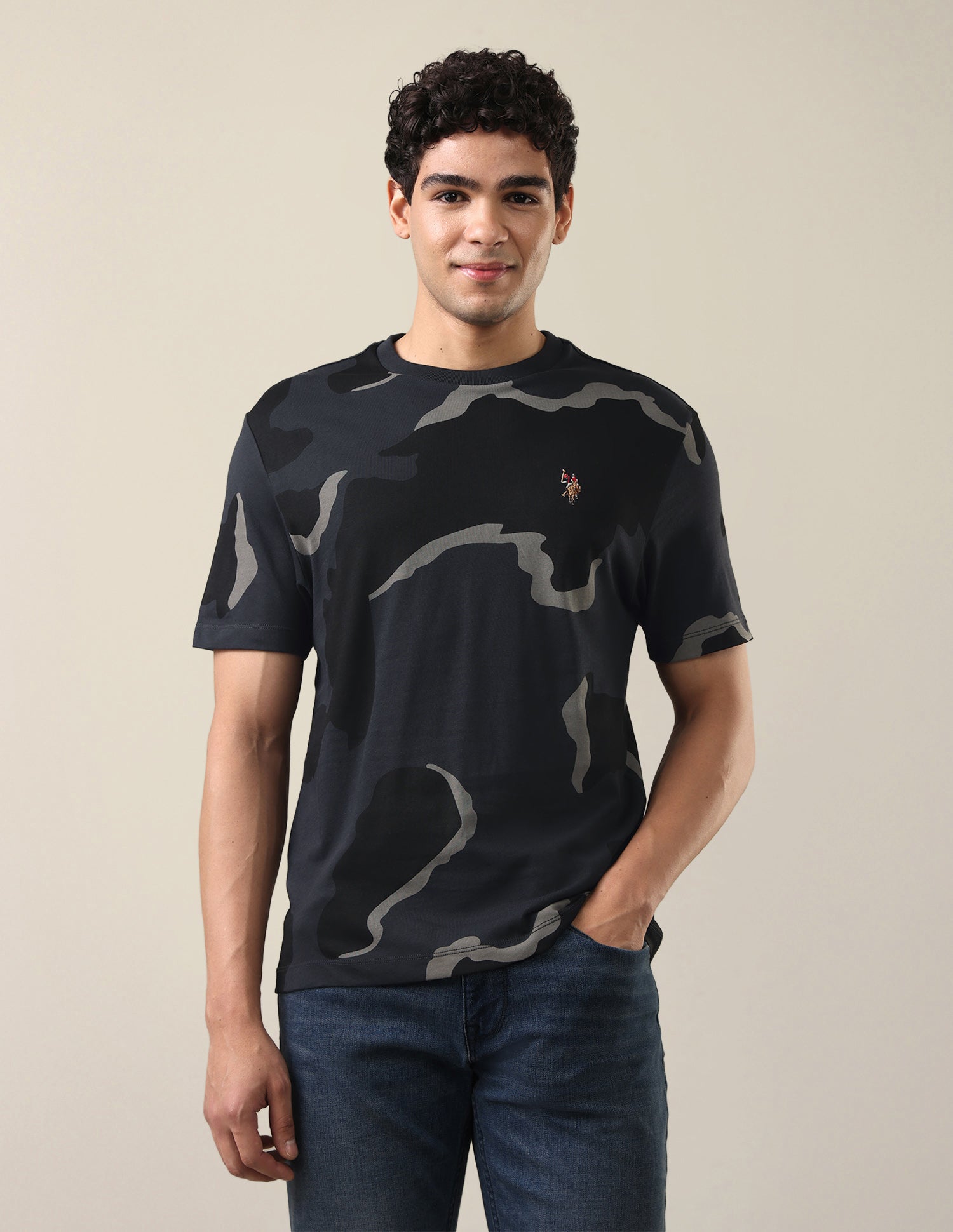 All-Over Printed Relaxed Fit T-Shirt Grey - U.S. Polo Assn. India | Large