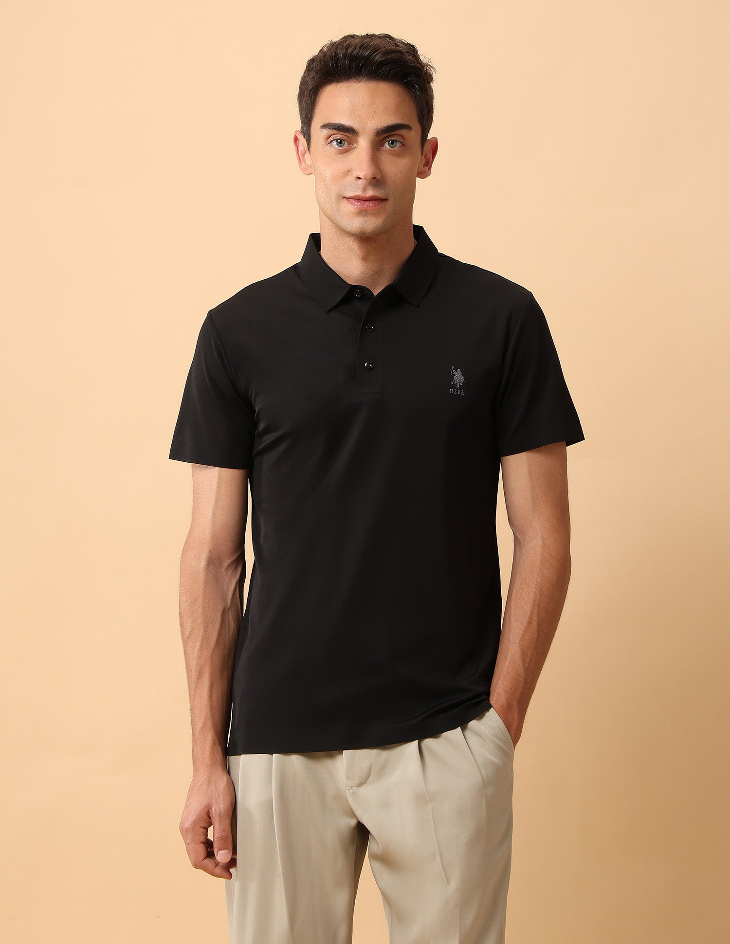 Pacho X Slim Fit Solid Polo Shirt Black - U.S. Polo Assn. India | Large