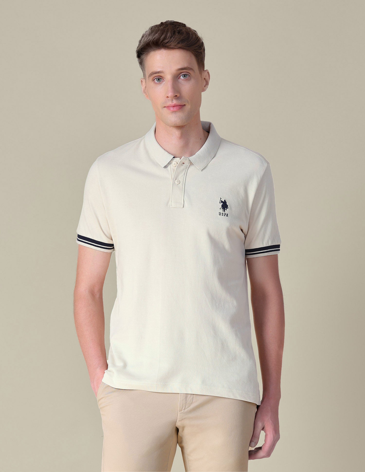Solid Regular Fit Polo Shirt Beige - U.S. POLO ASSN. | Large