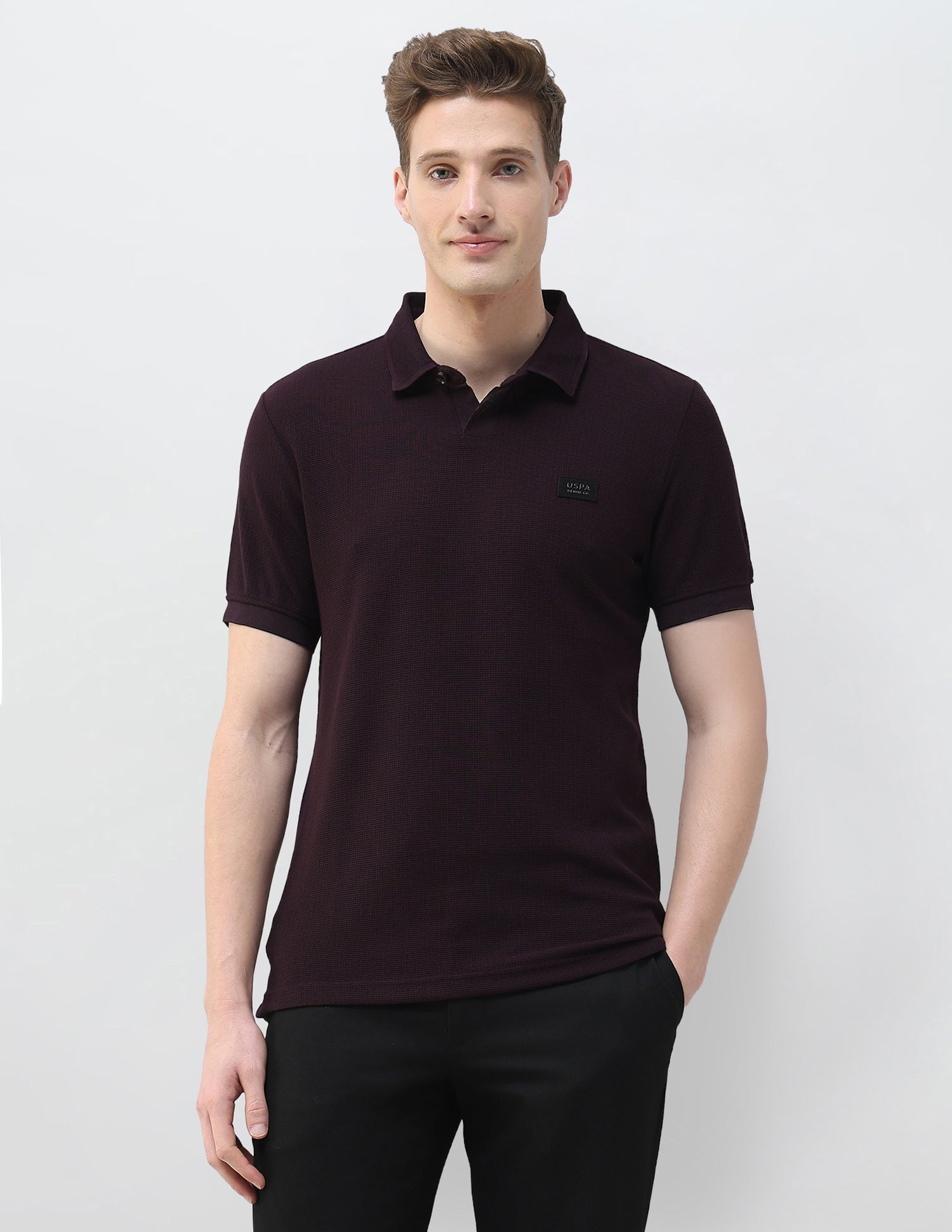 Textured Black & Gold Slim Fit Polo Shirt Wine - U.S. Polo Assn. India | Large