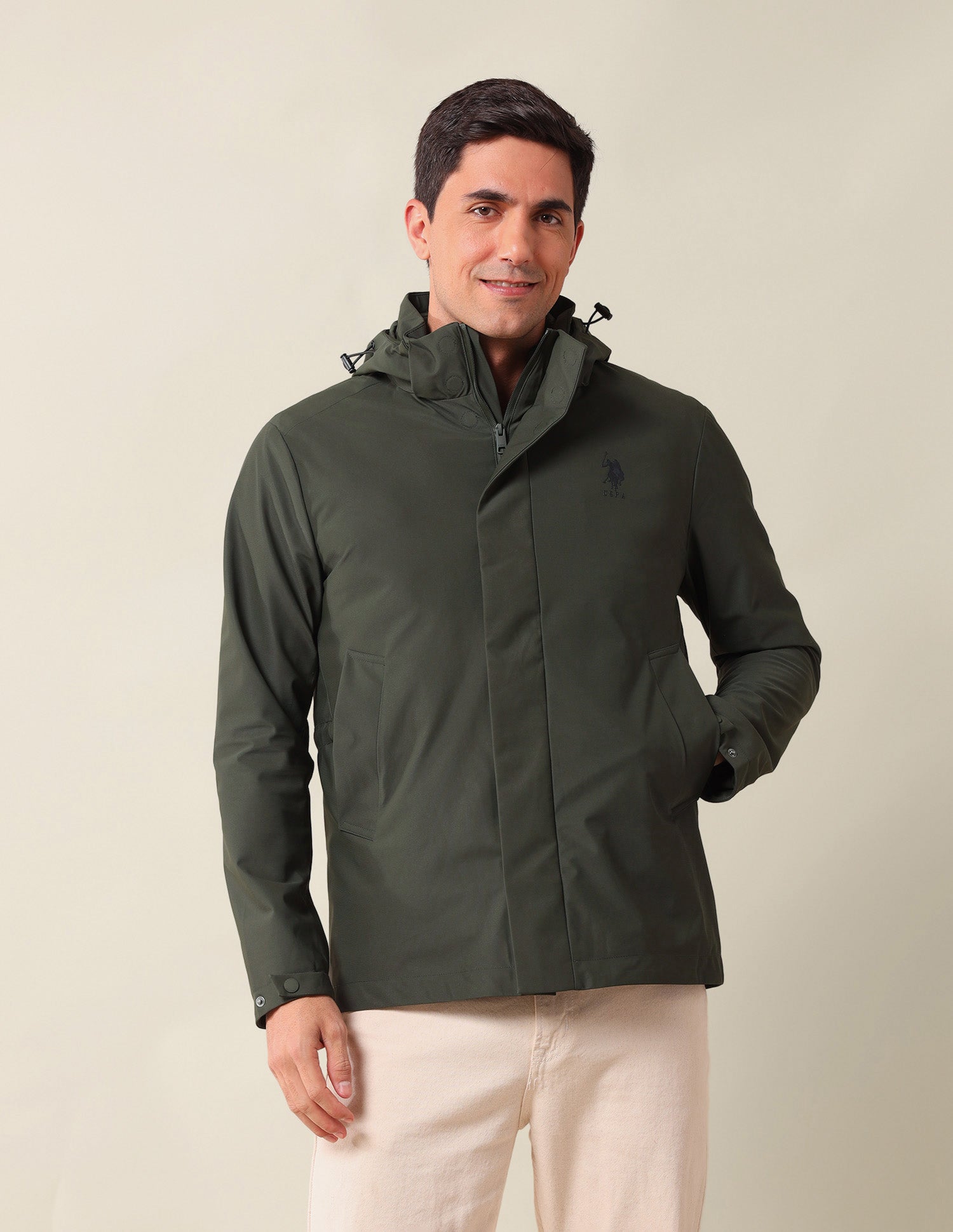 Hooded Solid Jacket Olive - U.S. Polo Assn. India | Large
