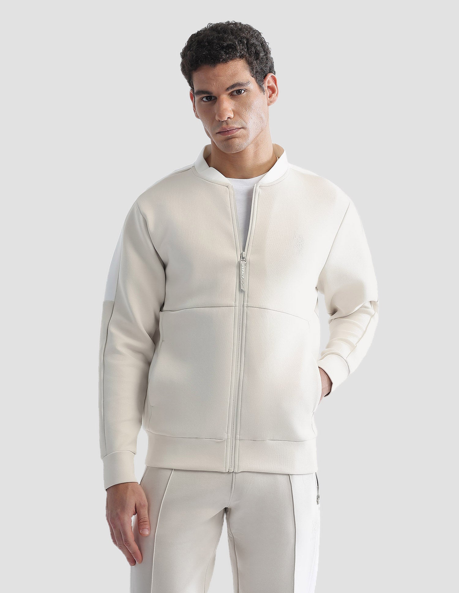Regular Fit Zipper Active Sweatshirt Beige - U.S. Polo Assn. India | Large
