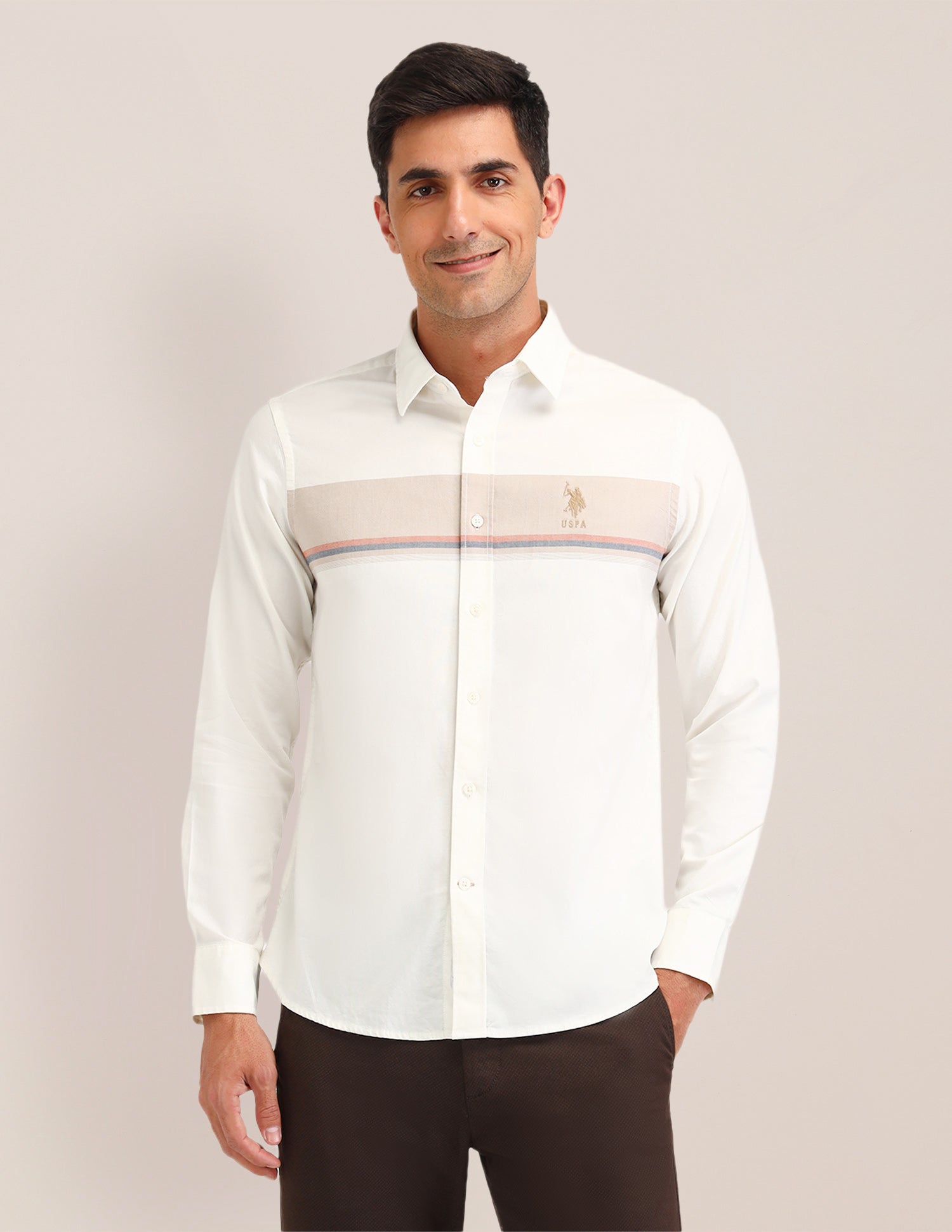 Horizontal Striped Regular Fit Shirt Beige - U.S. POLO ASSN. | Large