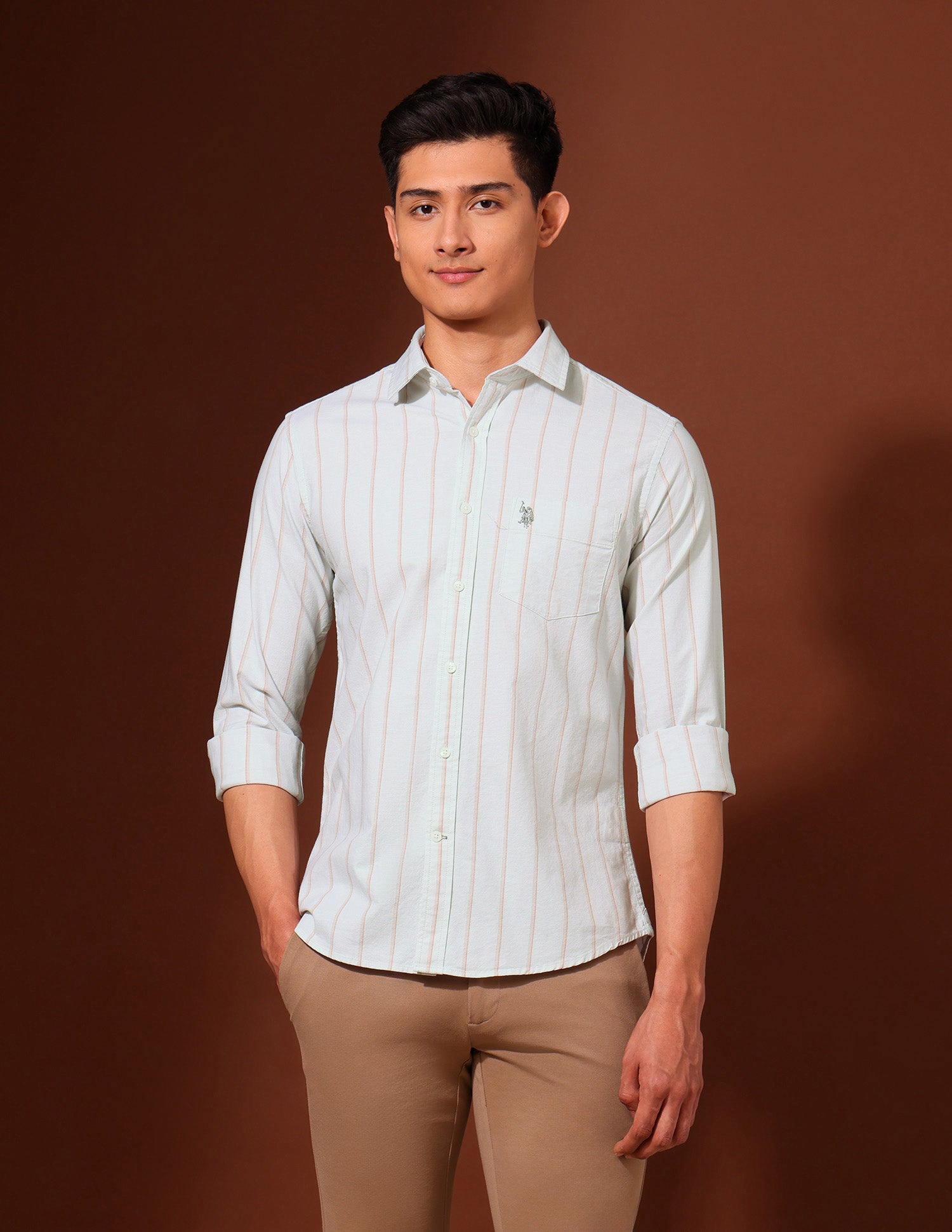 Oxford Vertical Striped Shirt Beige - U.S. Polo Assn. India | Large