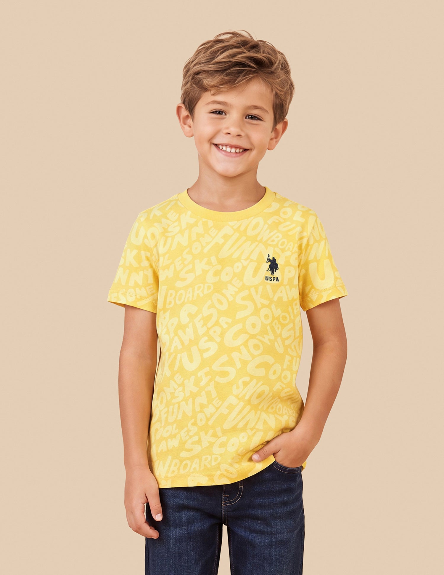 Typographic Printed Regular Fit T-Shirt Yellow - U.S. Polo Assn. India | Large