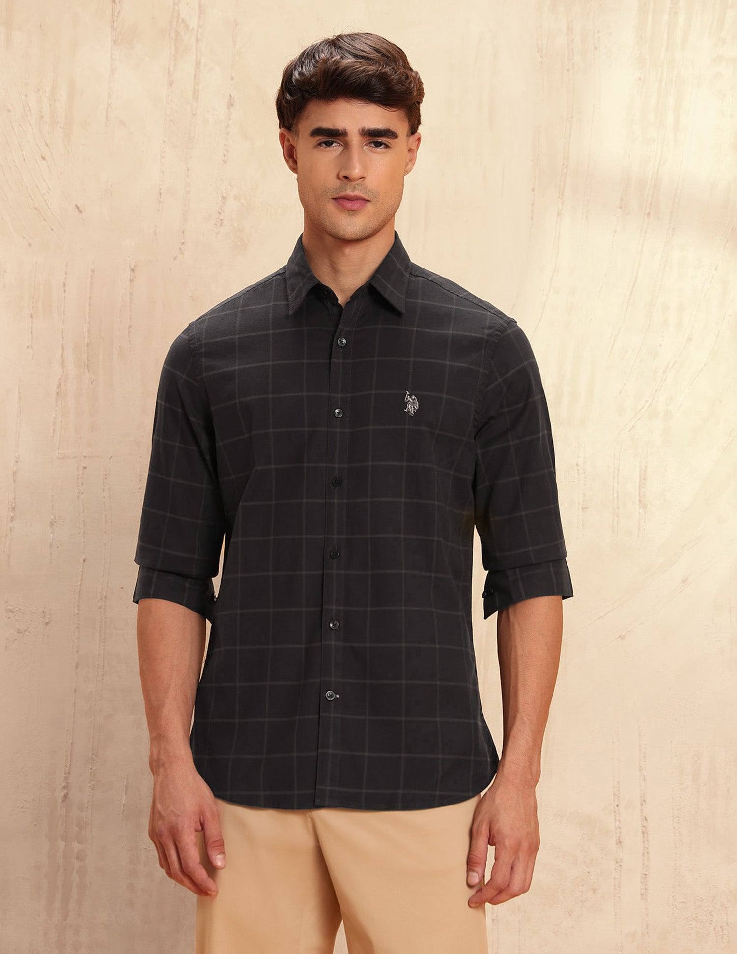 Tailored Fit Windowpane Checked Shirt Dark Brown - U.S. POLO ASSN. | Large