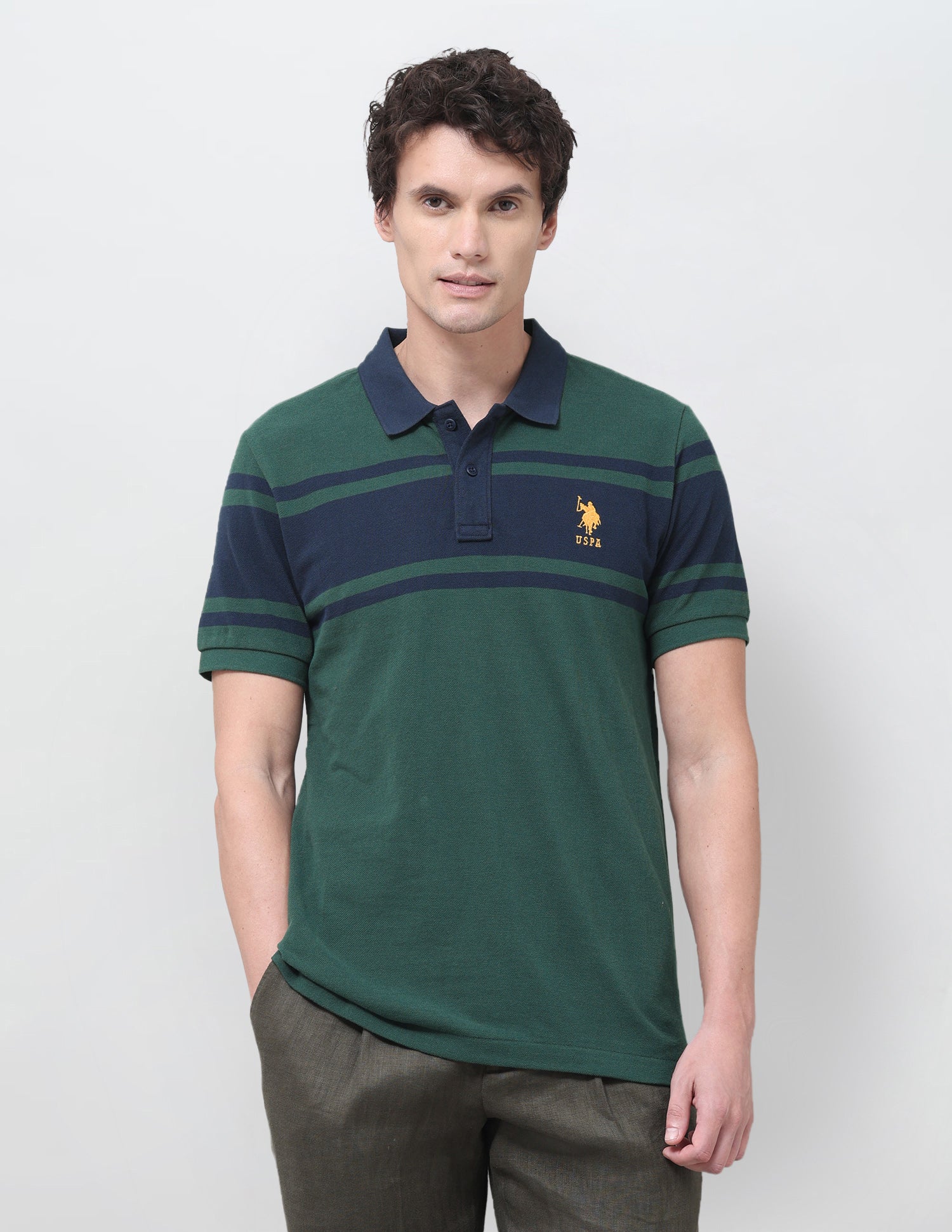 Horizontal Striped Regular Fit Polo Shirt Dark Green - U.S. Polo Assn. India | Large