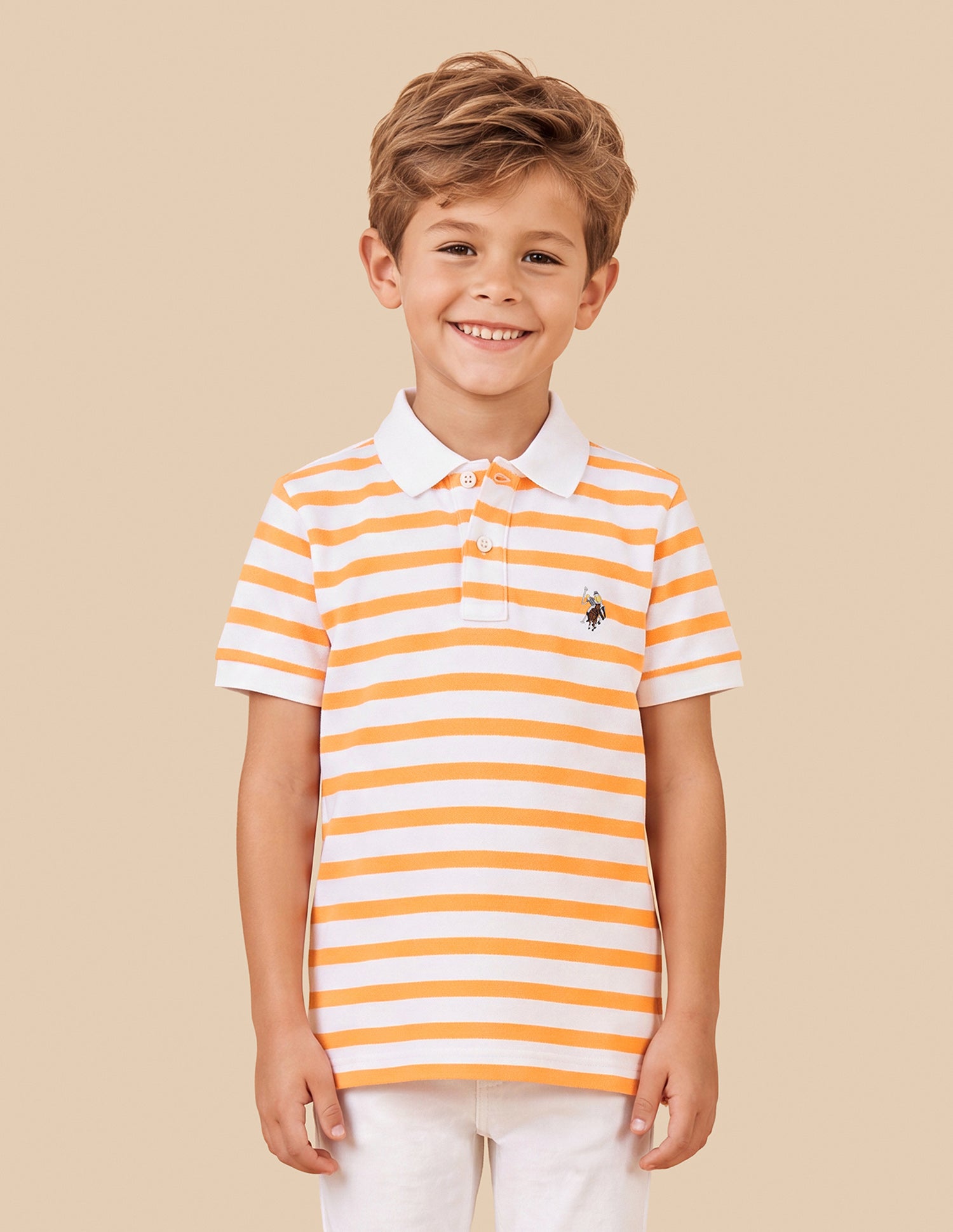 Horizontal Striped Regular Fit Polo Shirt Light Orange - U.S. Polo Assn. India | Large