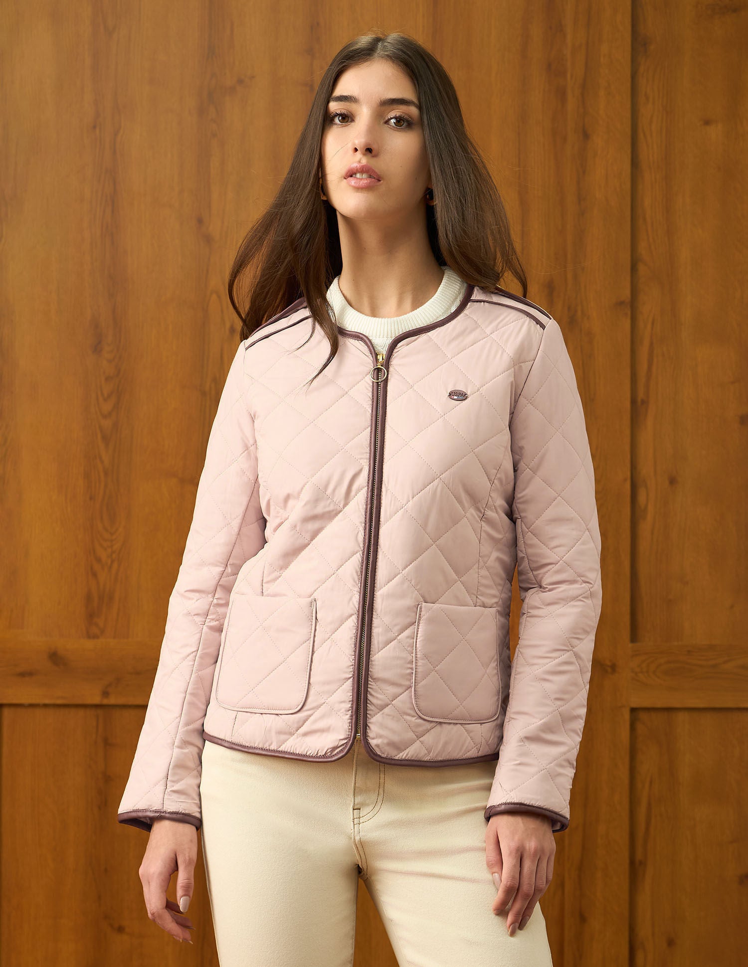Solid Quilted Jacket Pink - U.S. Polo Assn. India | Large