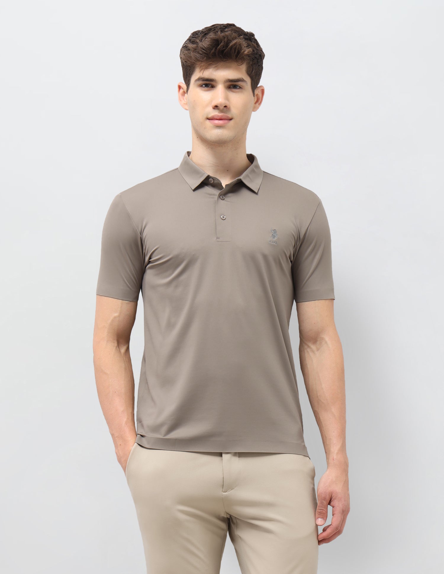 Solid Slim Fit Polo Shirt Light Brown - U.S. Polo Assn. India | Large