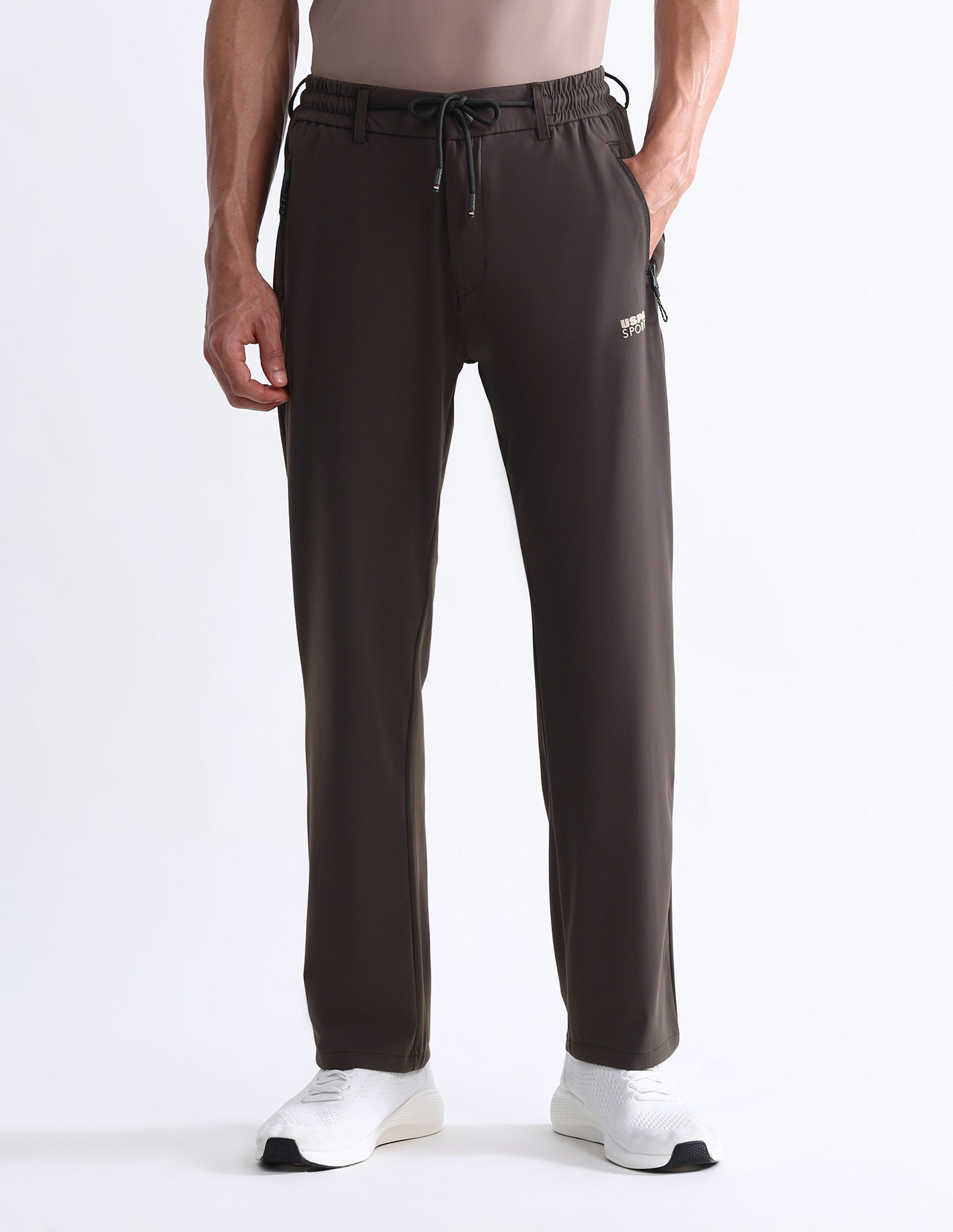 Mid Rise Solid Active Track Pants Brown - U.S. POLO ASSN. | Large
