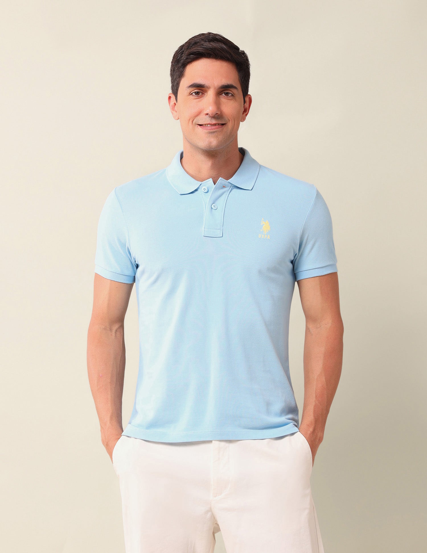 Solid Slim Fit Polo Shirt Light Blue - U.S. Polo Assn. India | Large
