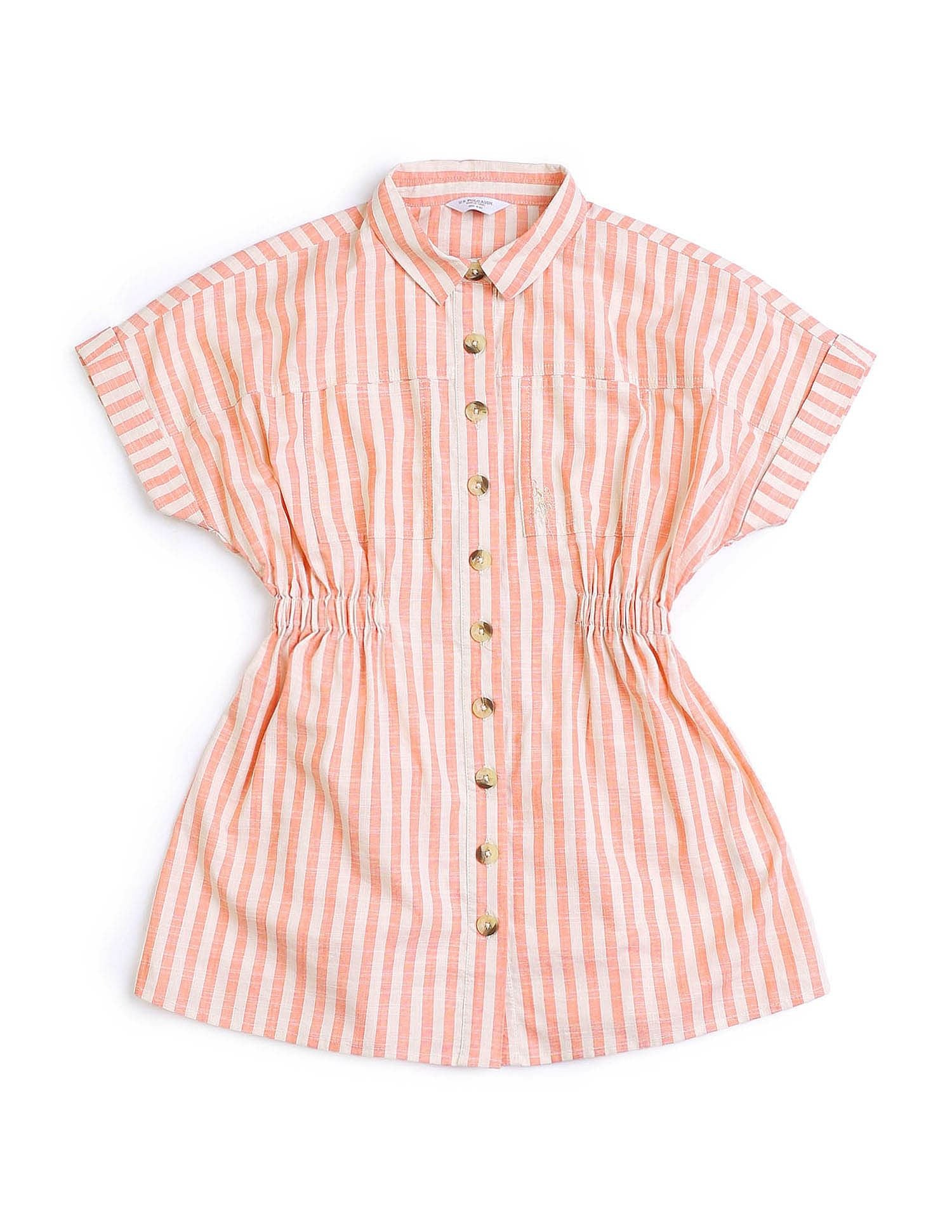 Girls Vertical Striped Shirt Dress Coral - U.S. POLO ASSN. | Large