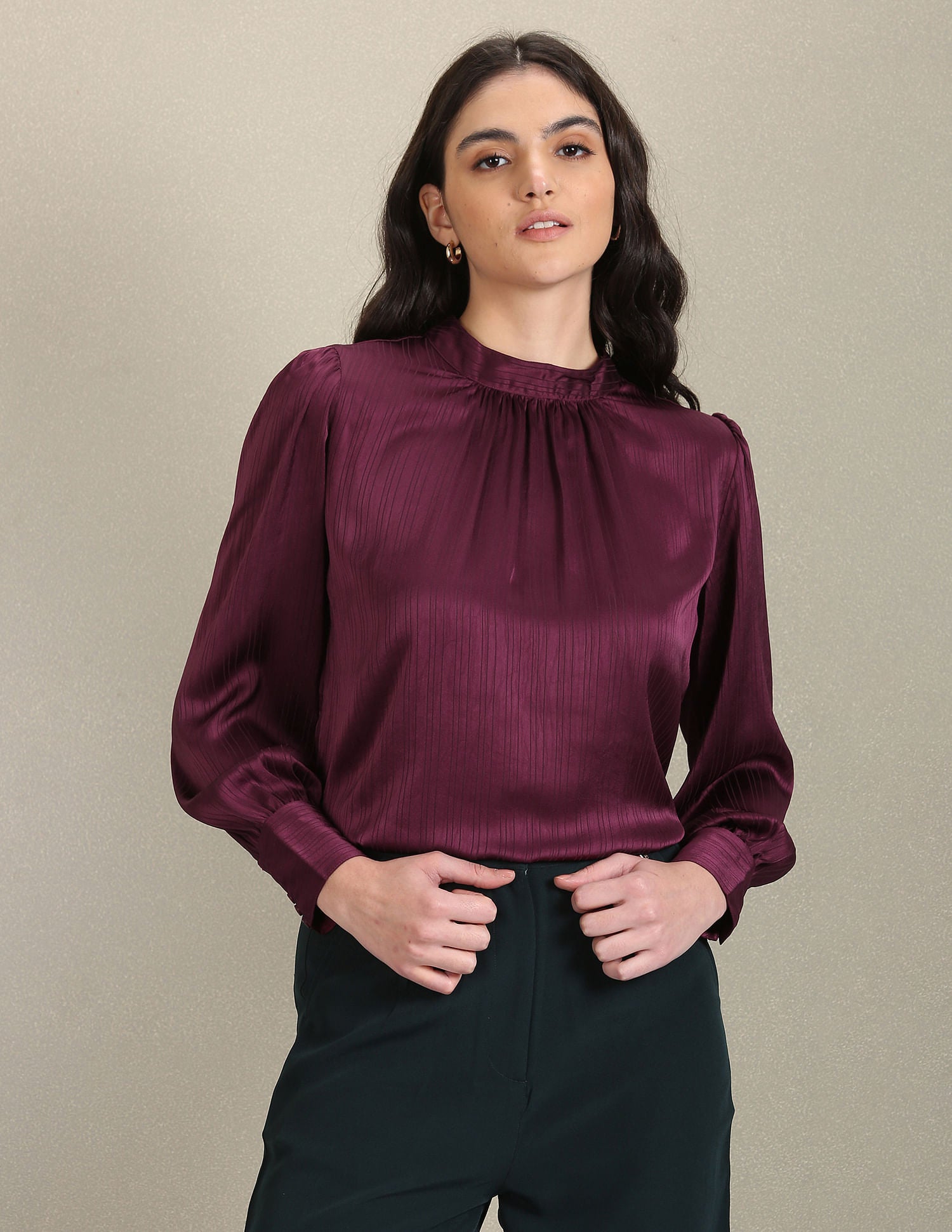 Long Sleeve Vertical Stripe Top Wine - U.S. POLO ASSN. | Large