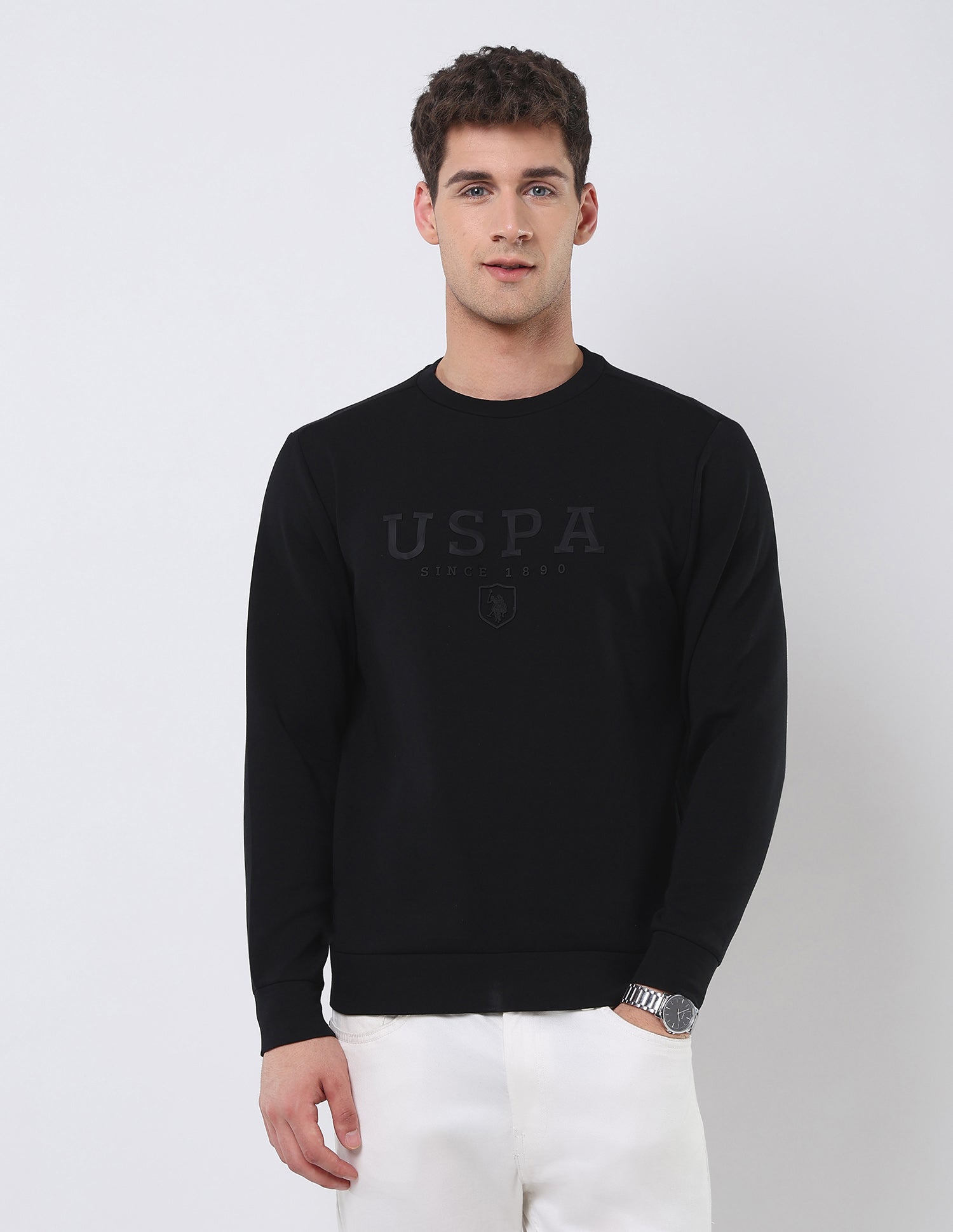 Brand Embossed Regular Fit Sweatshirt Black - U.S. POLO ASSN. | Large