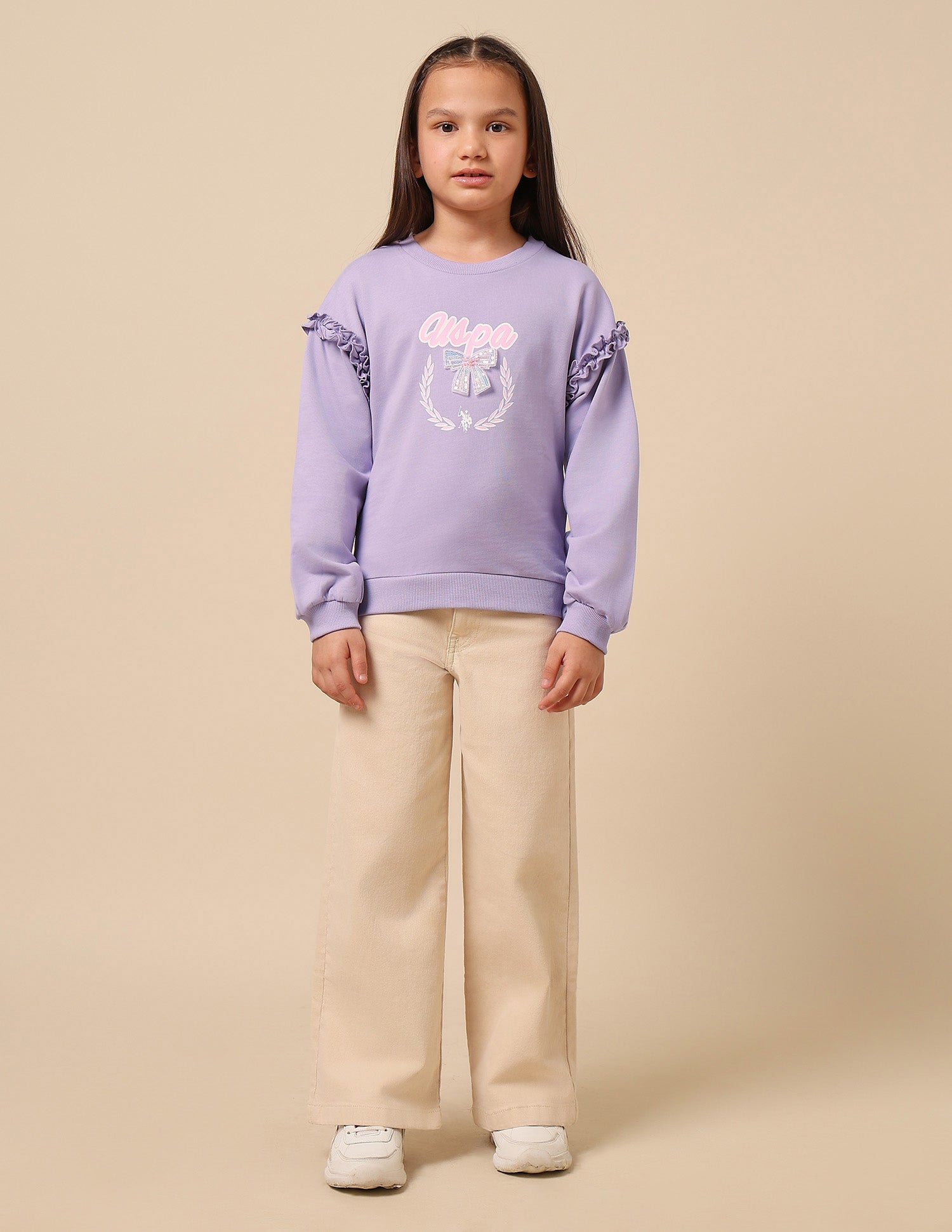 Girls Brand Printed Regular Fit Sweatshirt Lavender - U.S. POLO ASSN. | Large