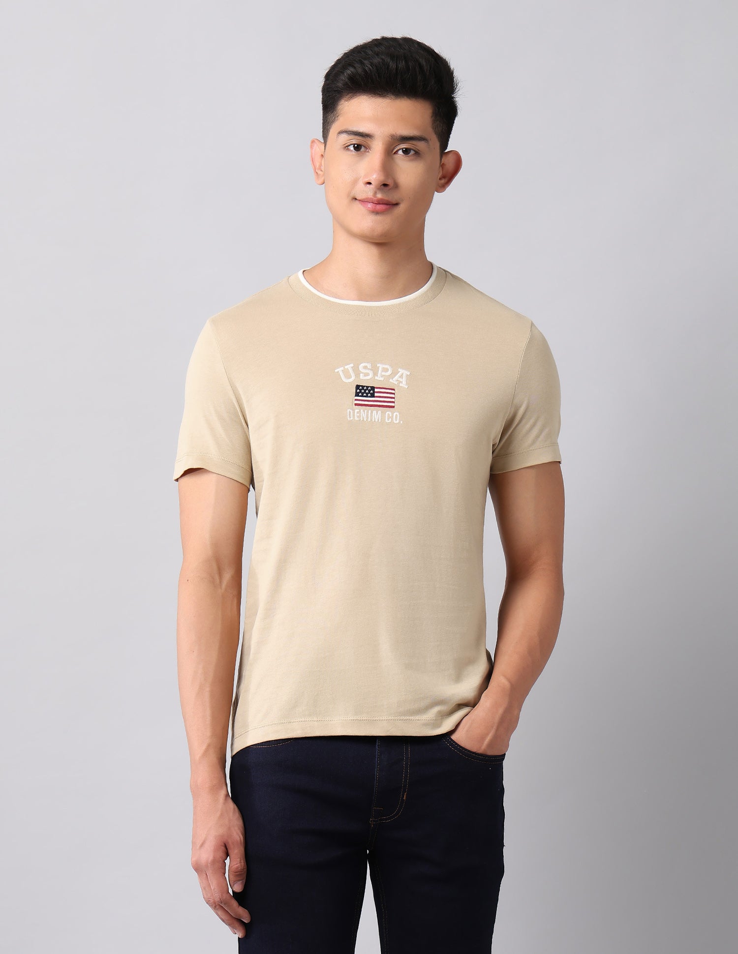 Muscle Fit Brand Embroidered T-Shirt Beige - U.S. Polo Assn. India | Large