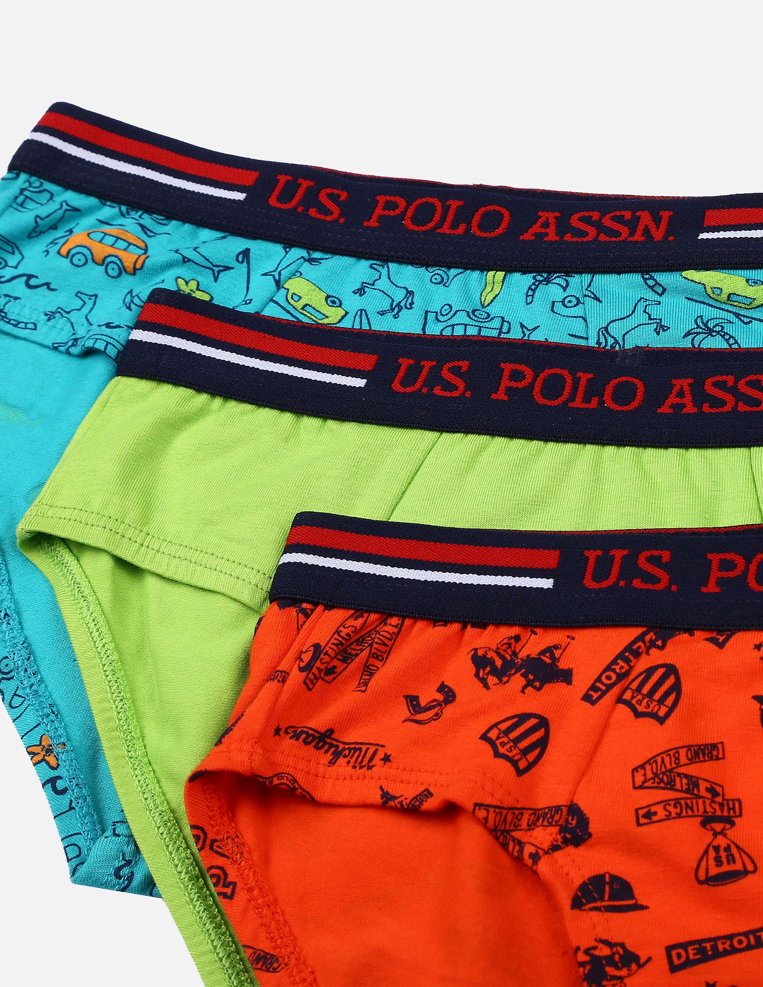 Mid Rise Cotton Spandex IKBB Briefs - Pack Of 3 Lime, Green and Orange - U.S. POLO ASSN. | Large