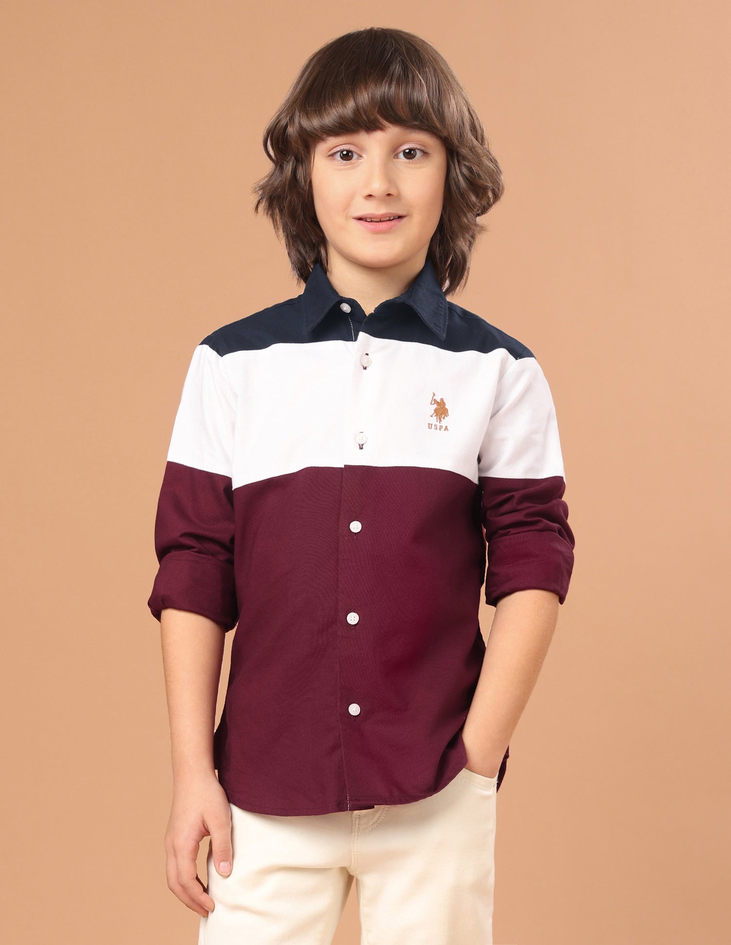 Colourblocked Twill Shirt Maroon - U.S. Polo Assn. India | Large