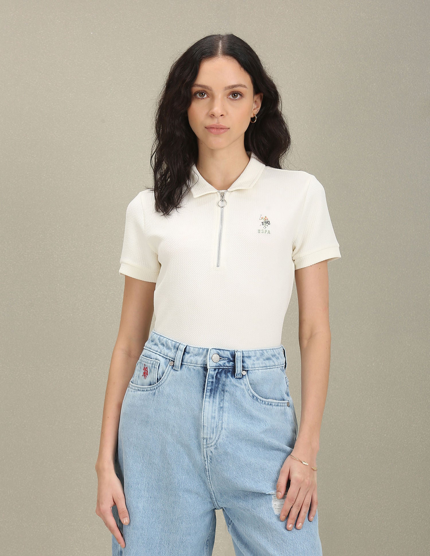 Karara Zipper Polo Shirt White - U.S. POLO ASSN. | Large