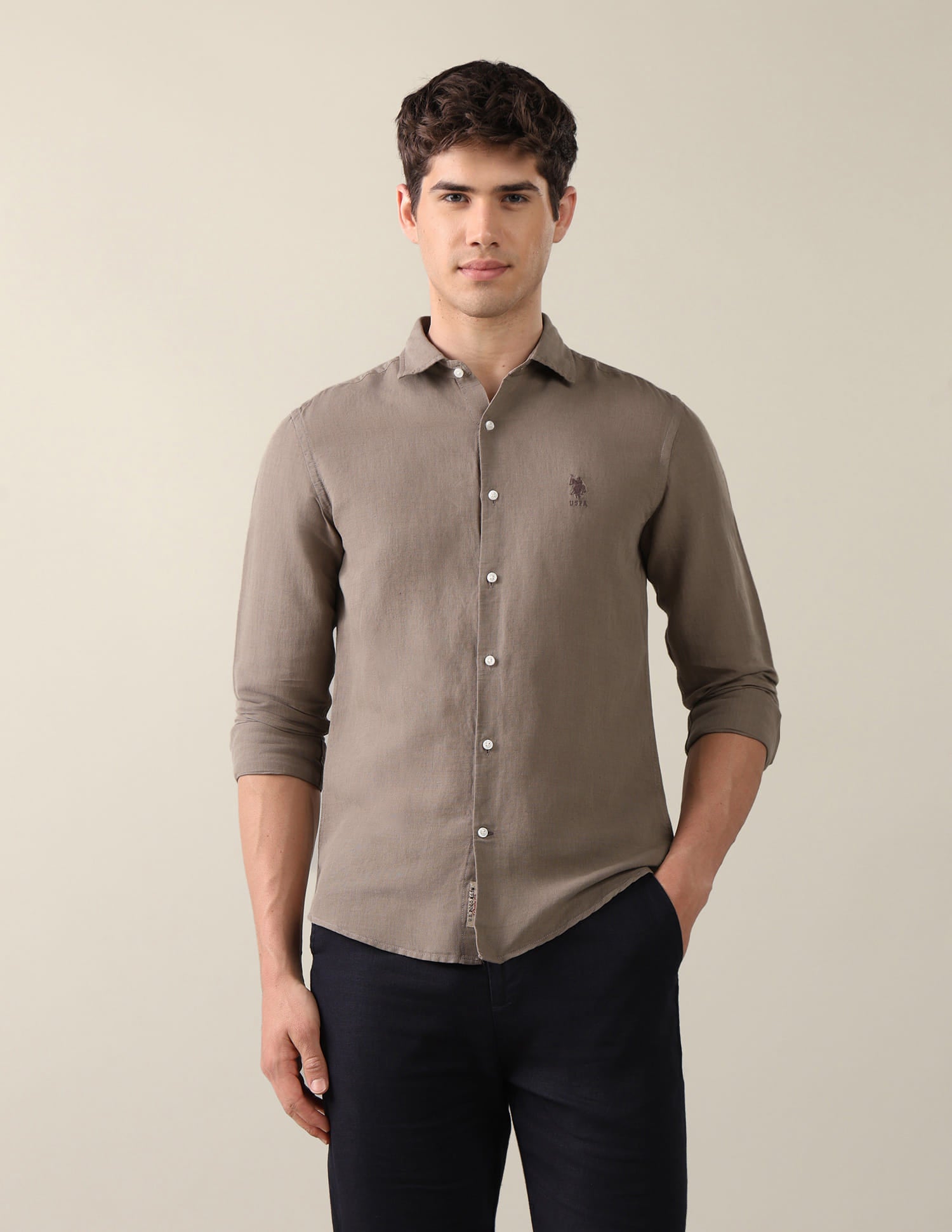 Solid Regular Fit Shirt Brown - U.S. Polo Assn. India | Large