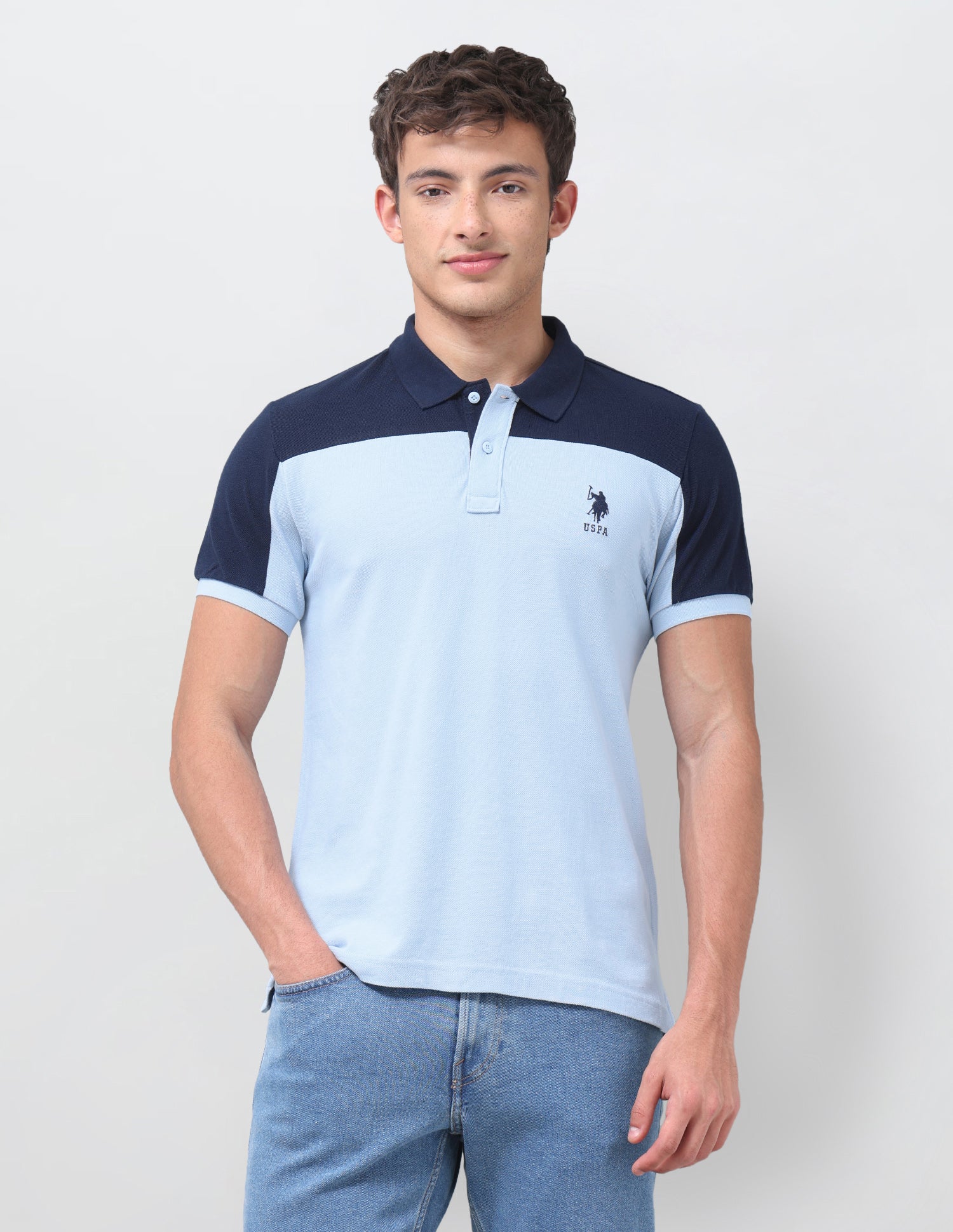 Colourblocked Regular Fit Polo Shirt Light Blue - U.S. Polo Assn. India | Large