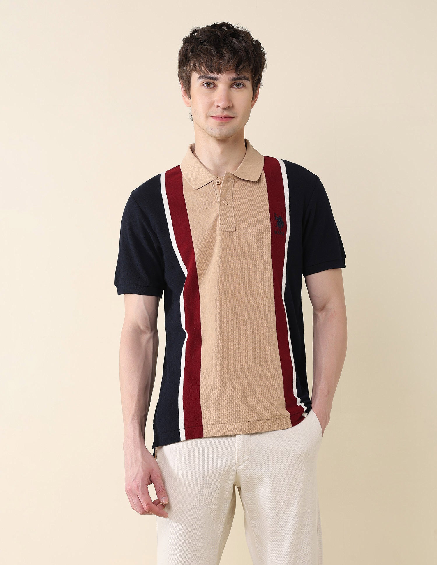 Colourblocked Pure Cotton Gold Cup Polo Shirt Navy - U.S. Polo Assn. India | Large