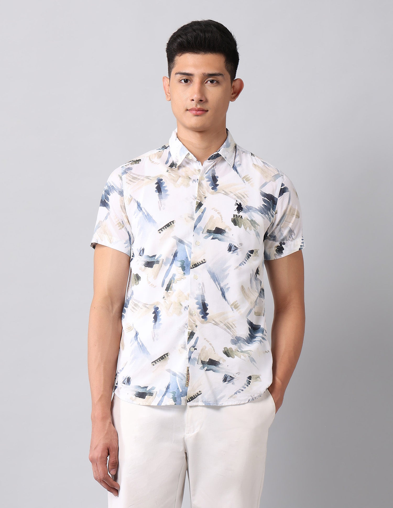 Abstract Printed Regular Fit Shirt Blue - U.S. Polo Assn. India | Large
