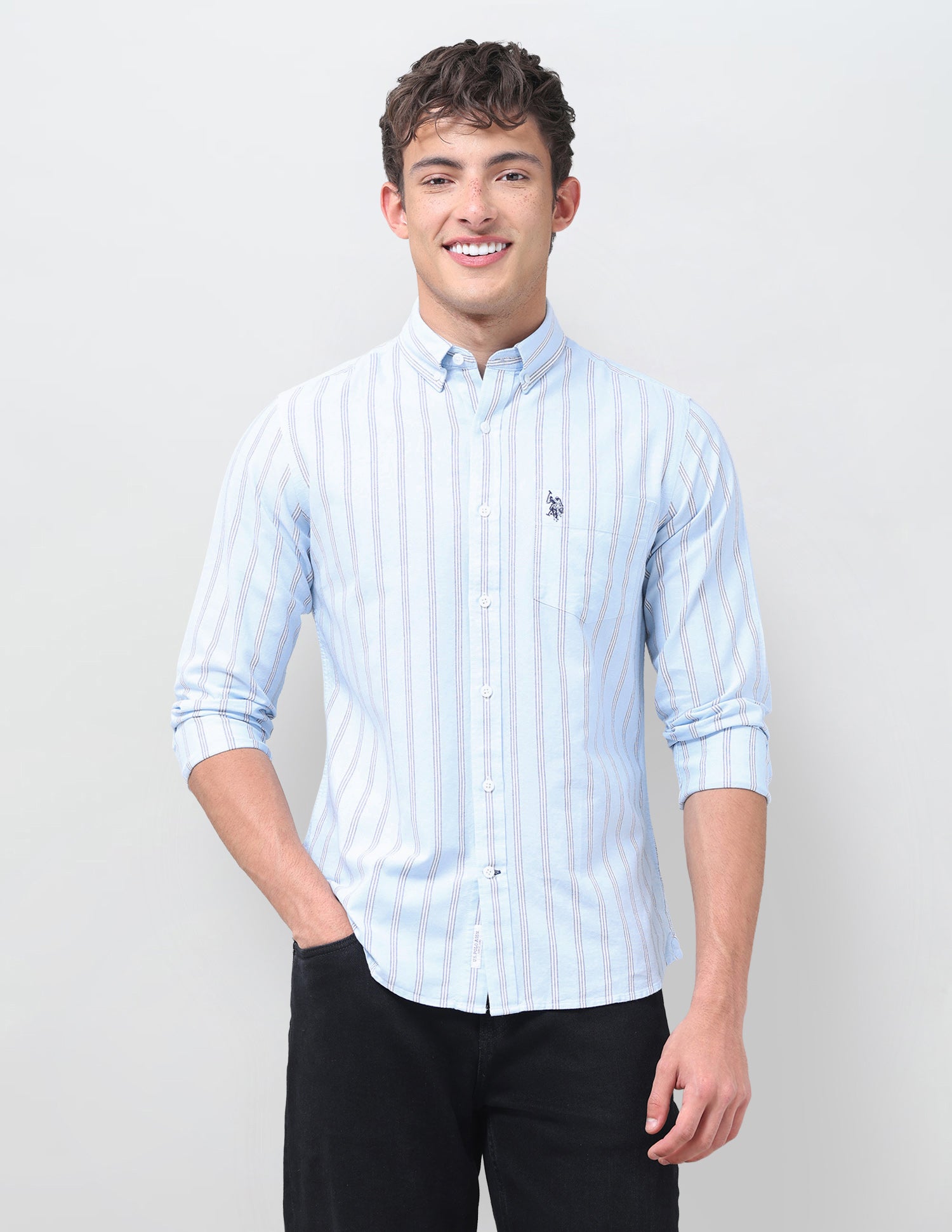 Vertical Striped Oxford Shirt Light Blue - U.S. Polo Assn. India | Large
